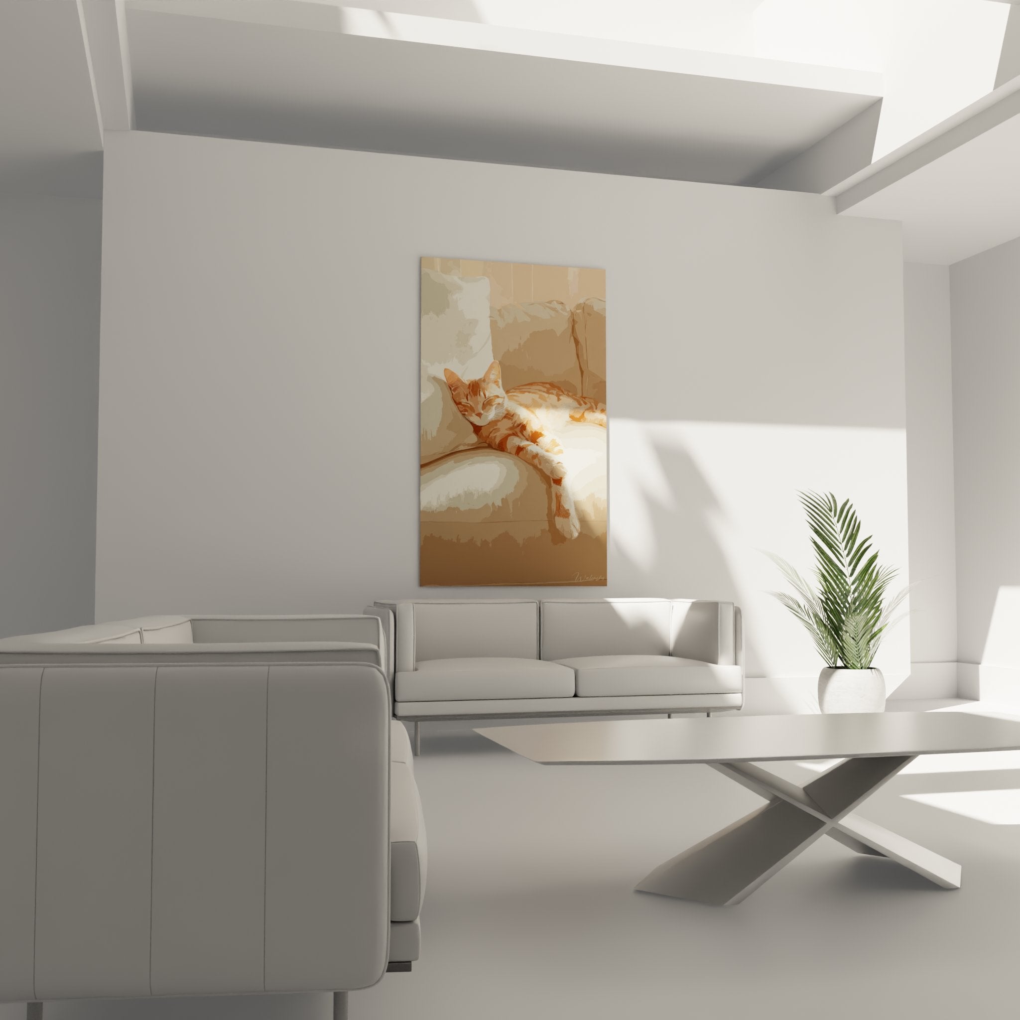 Detail tableau chat American Shorthair roux, technique peinture tons dores pelage tigre art animalier