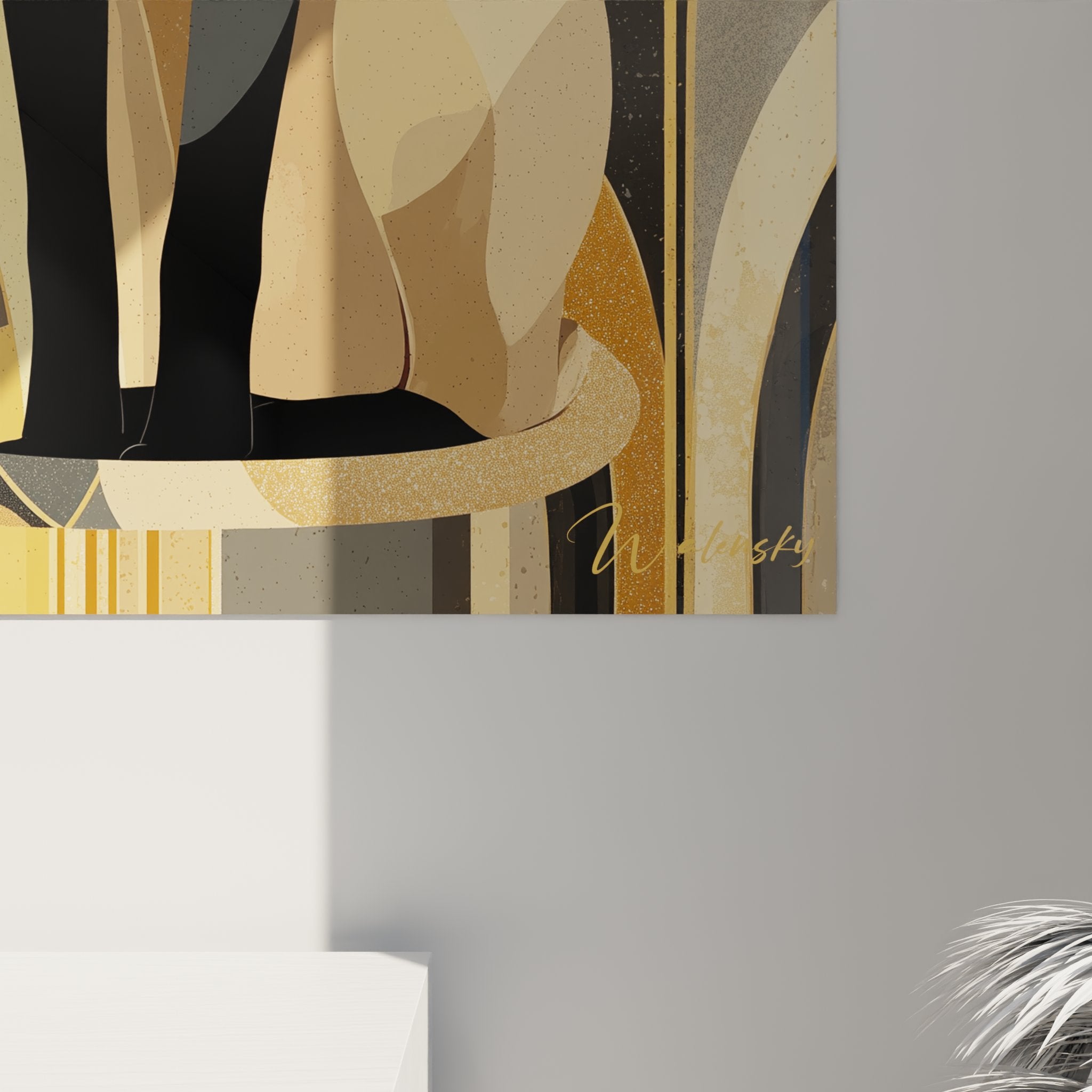 Panoramica quadro murale gatto siamese Art Déco con cornice e prospettiva decorativa