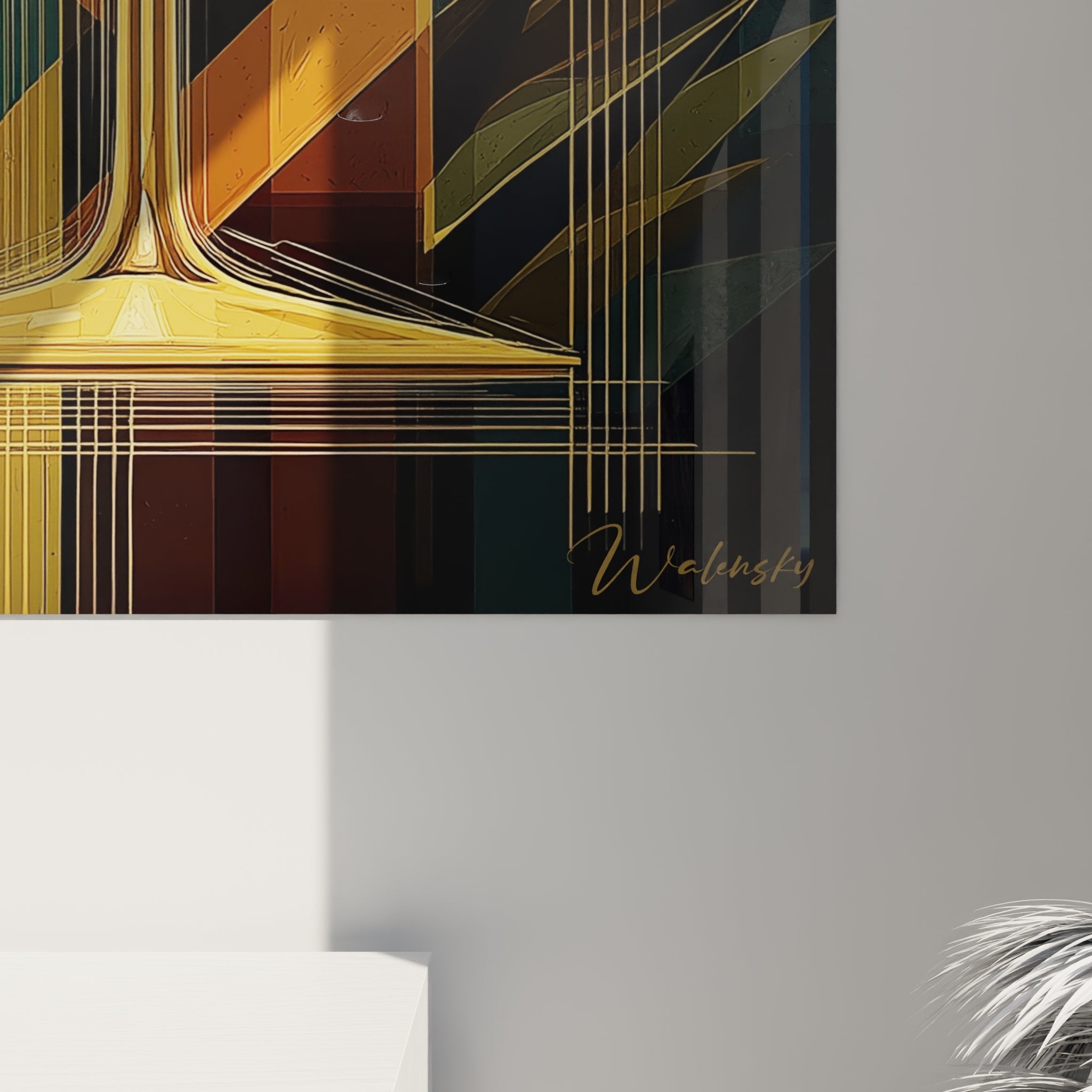 Overview of the art deco martini painting on white wall showcasing the elegance of modern decorative artwork