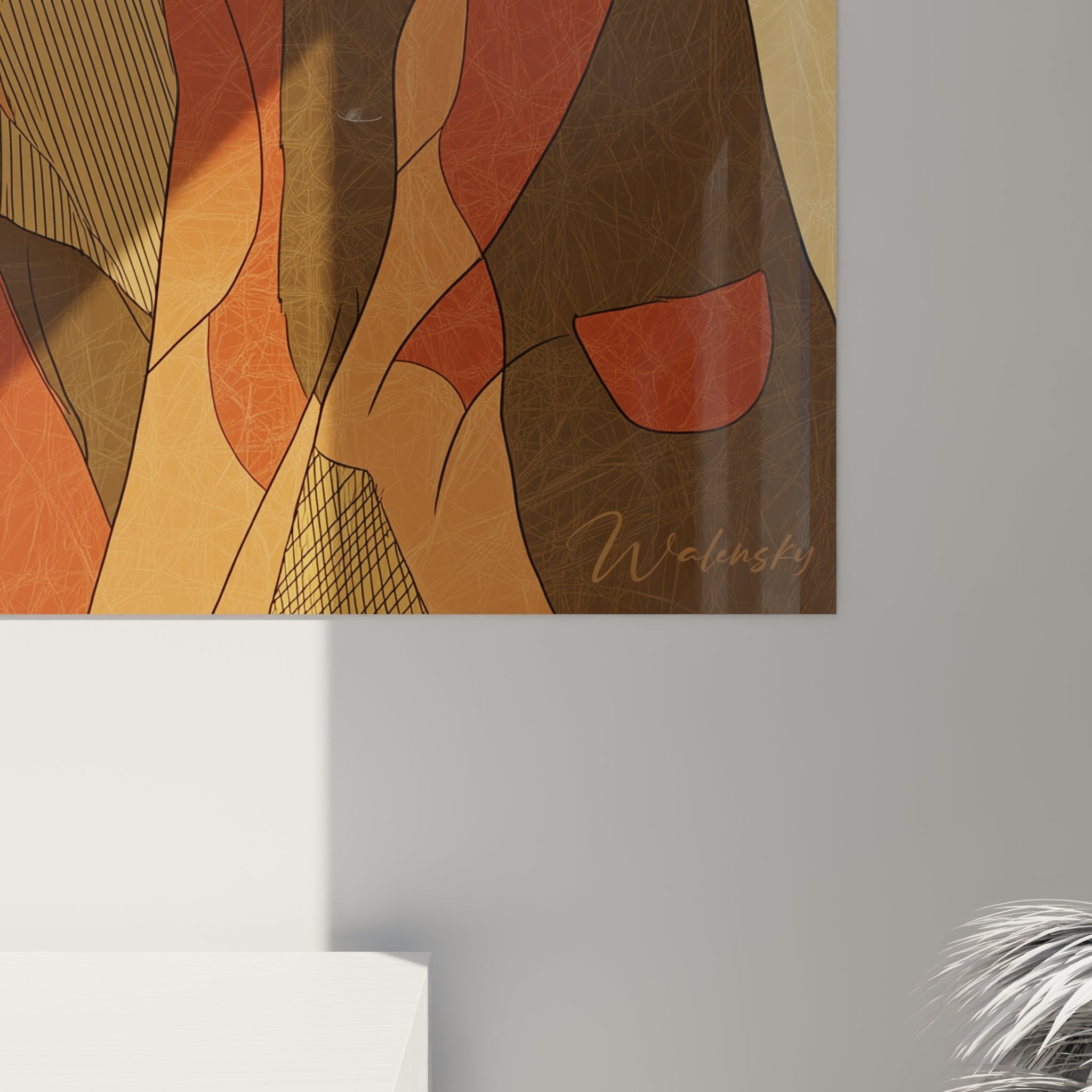 Vue d'ensemble tableau chat Abyssin décoratif Art Déco, œuvre murale élégante pour intérieur moderne