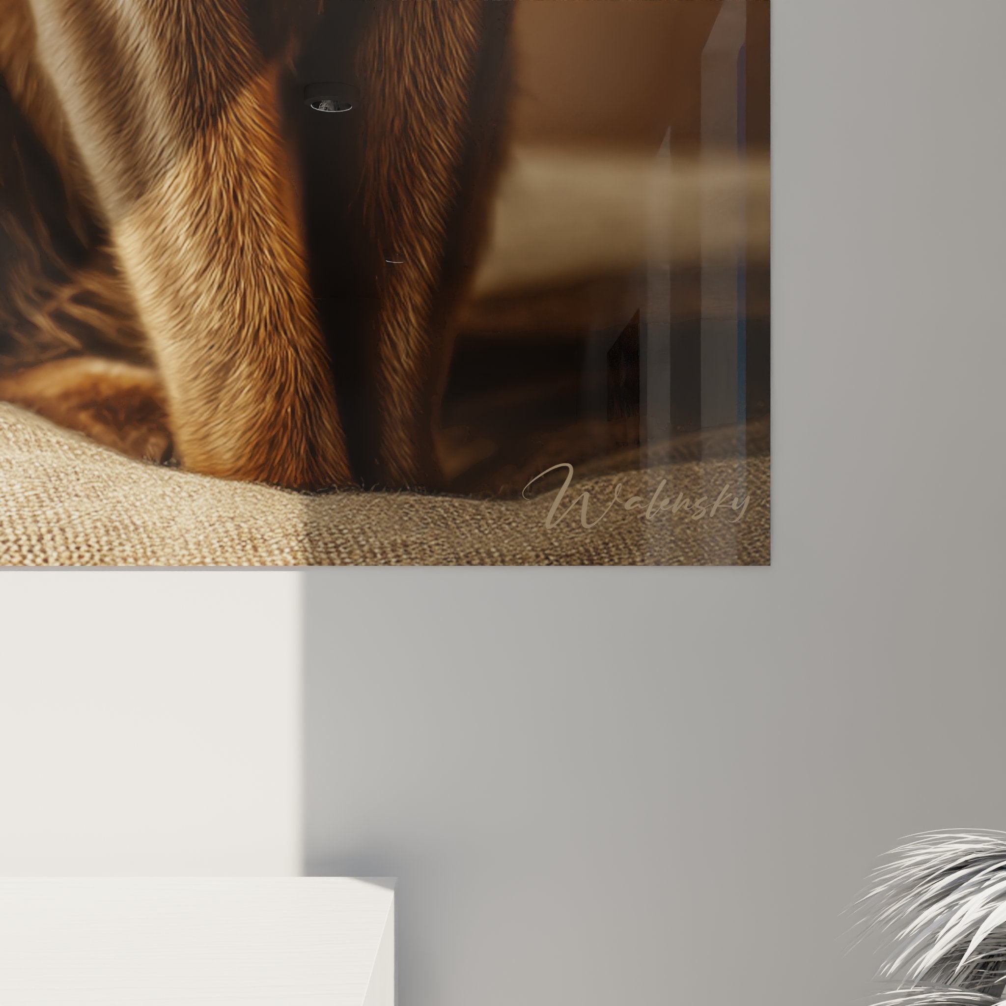 Panoramica quadro gatto Birmano elegante in soggiorno contemporaneo con illuminazione naturale