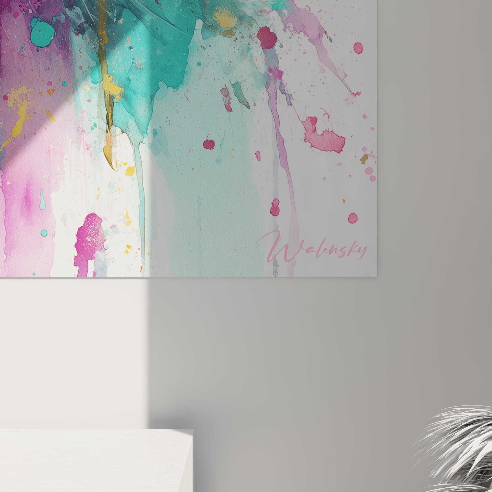 Übersicht Wandbild American Bobtail Katze Aquarell-Stil Farbenexplosion zeitgenössische Kunst