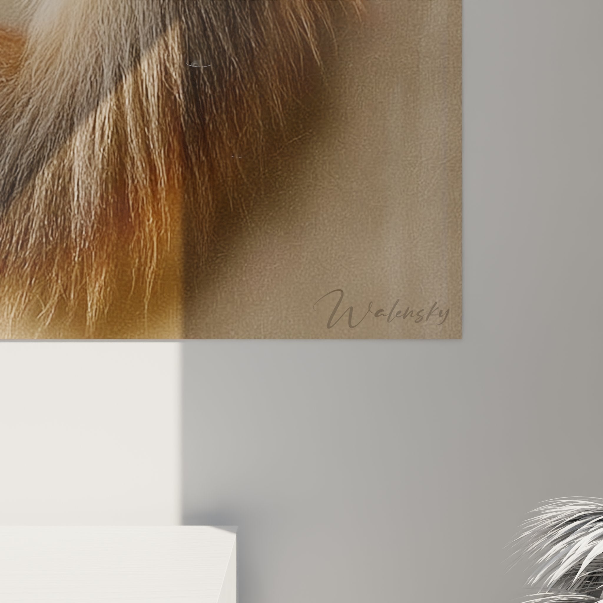 Overview of Somali cat sitting wall art showing its graceful posture and plumed tail