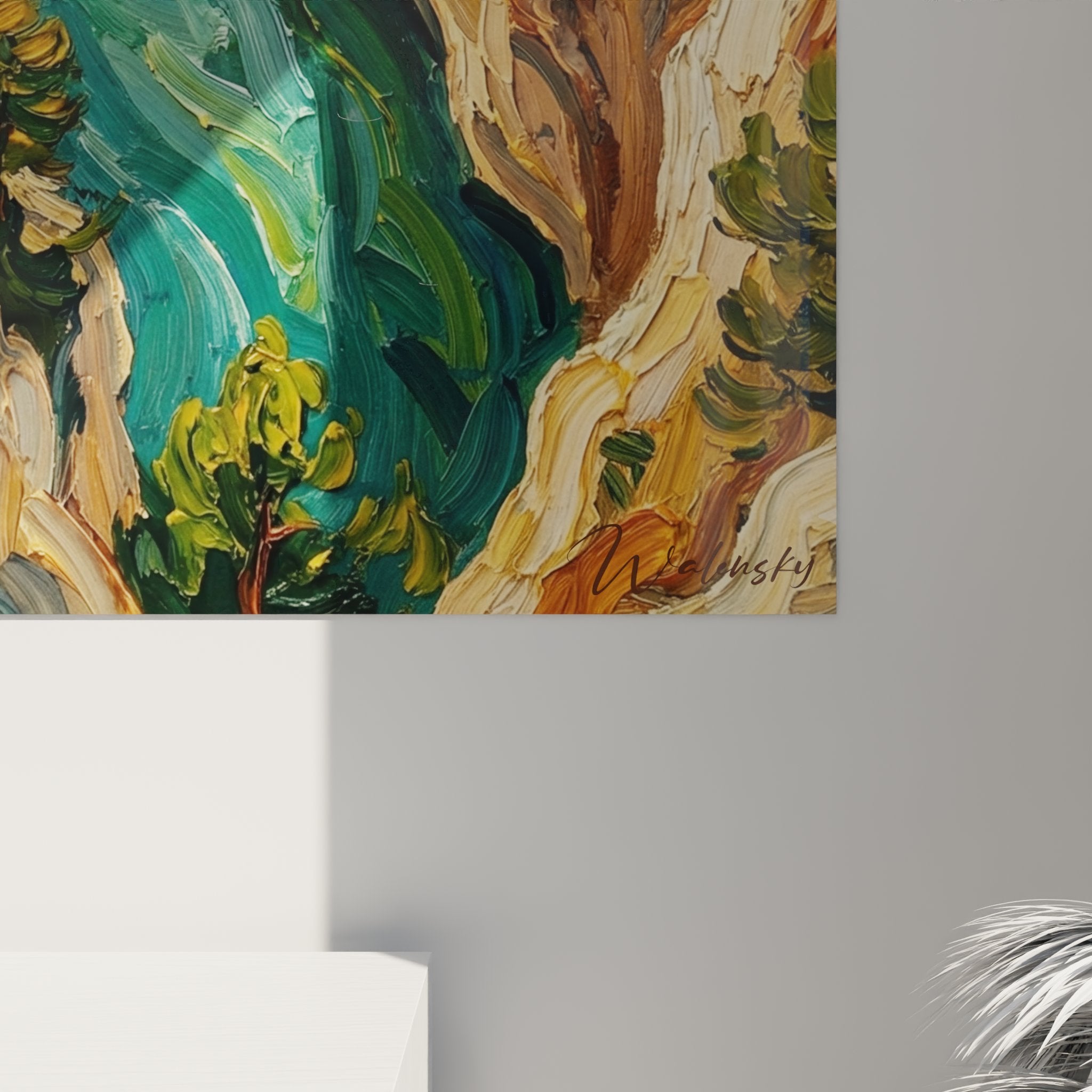 Vue ensemble tableau mural canyon provencal riviere emeraude falaises calcaires decoration interieure
