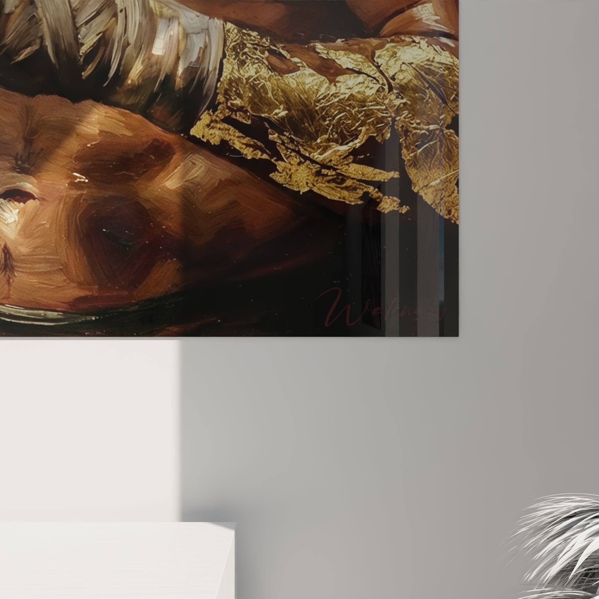 Vue d'ensemble du tableau warrior MMA accroche au mur avec effets d'ombres et perspective artistique