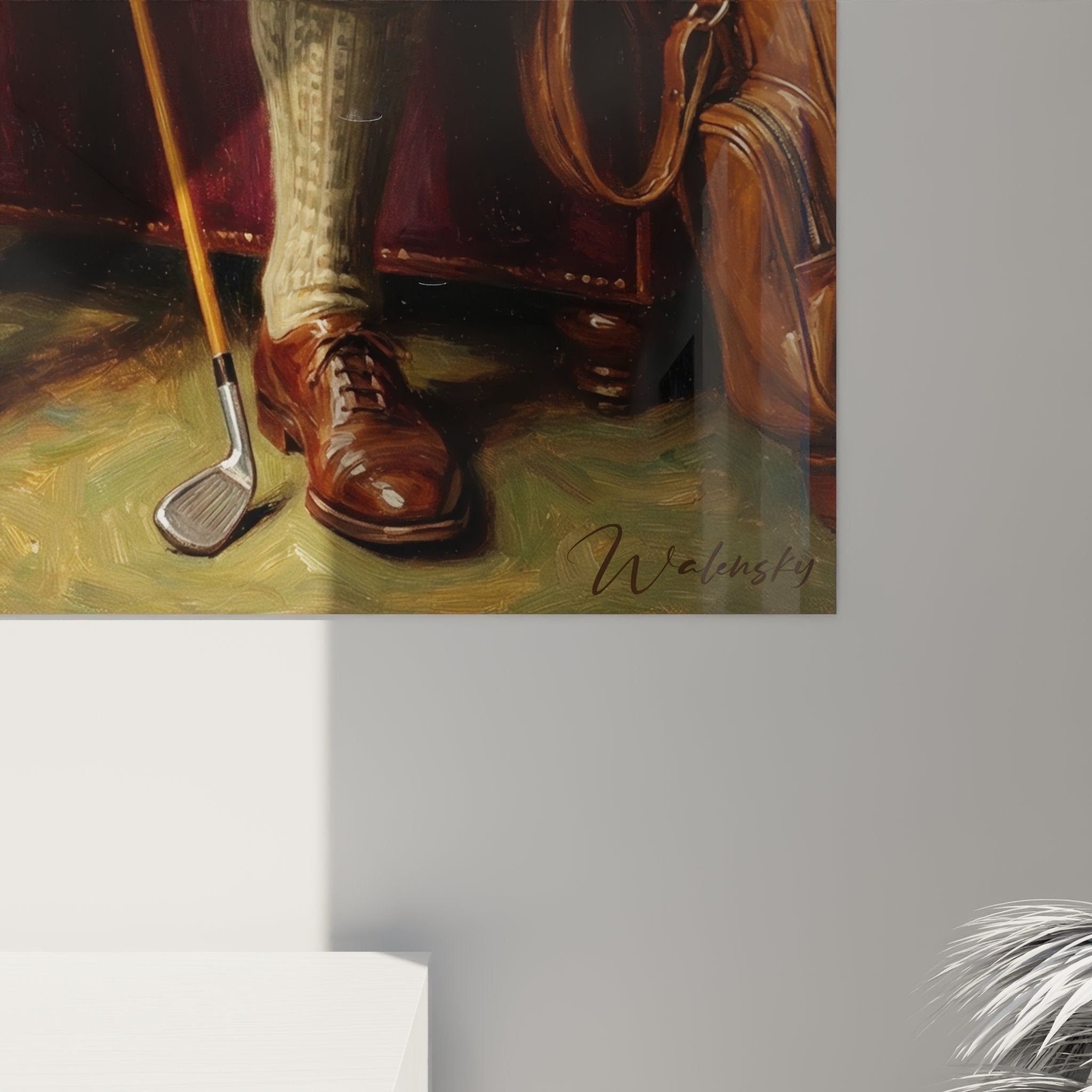 Vue d'ensemble du tableau portrait gentleman golfeur dans un intérieur décoré avec goût et élégance