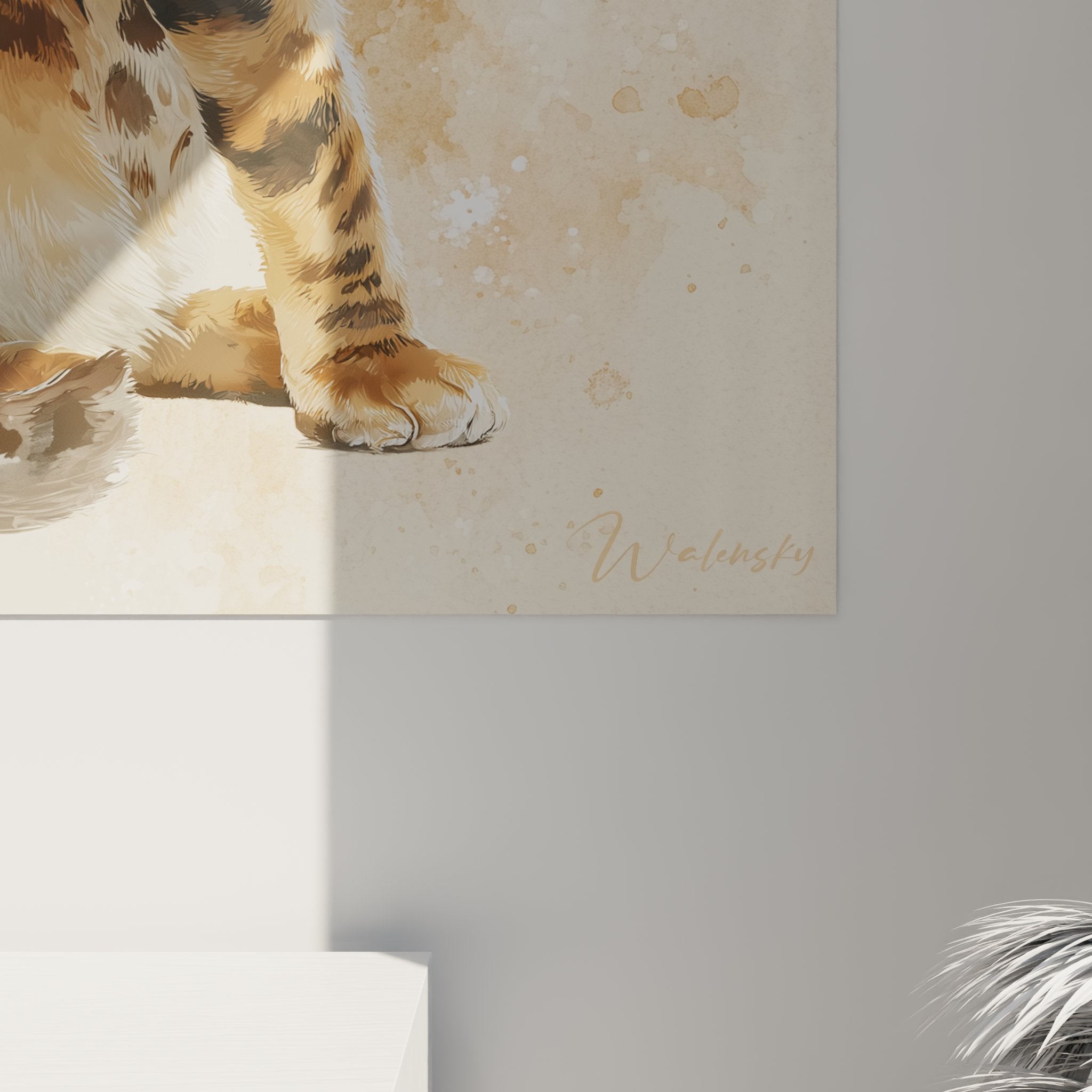 Vue d'ensemble du tableau mural Bengal dans un intérieur contemporain chaleureux