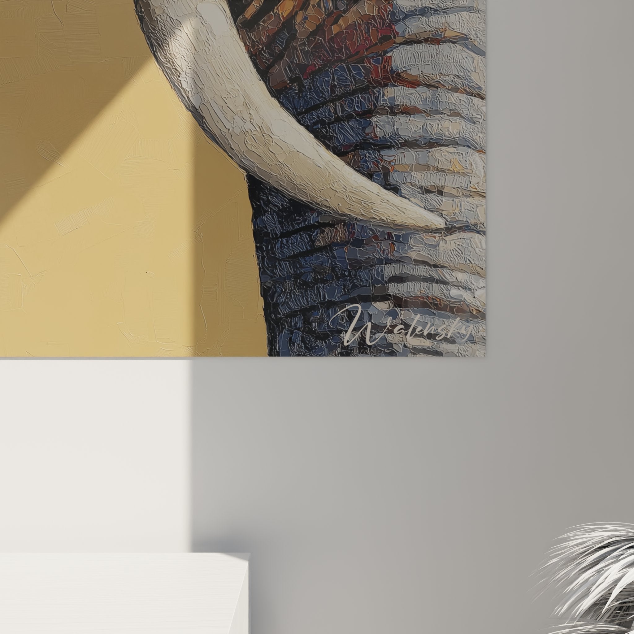 Übersicht Elefanten-Gemälde aus Afrika, moderner Stil, Wanddekoration Savannen-Tiere, natürliche Töne