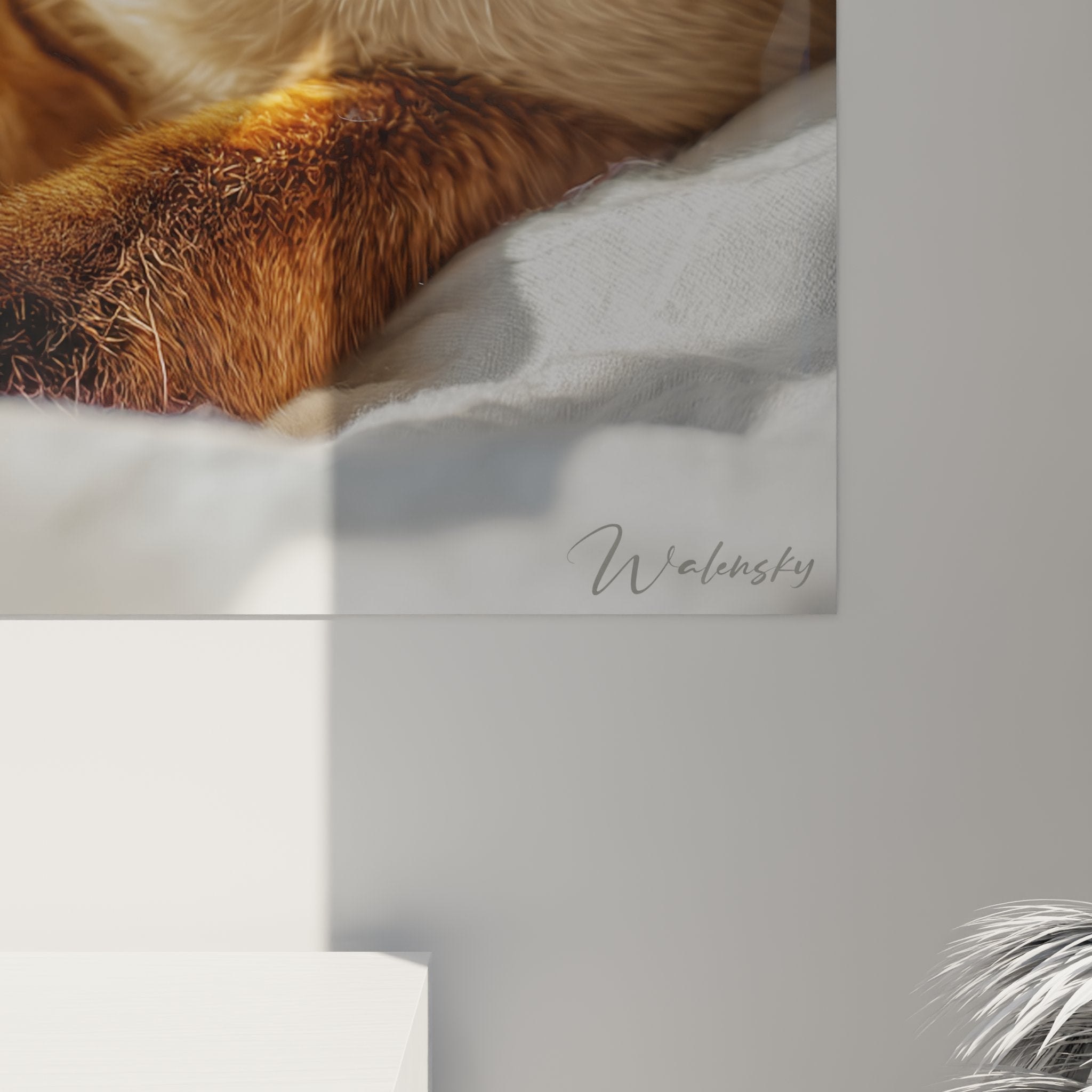 Vista completa quadro gatto Tonkinese incorniciato appeso parete salotto decorazione murale arte animaliera moderna