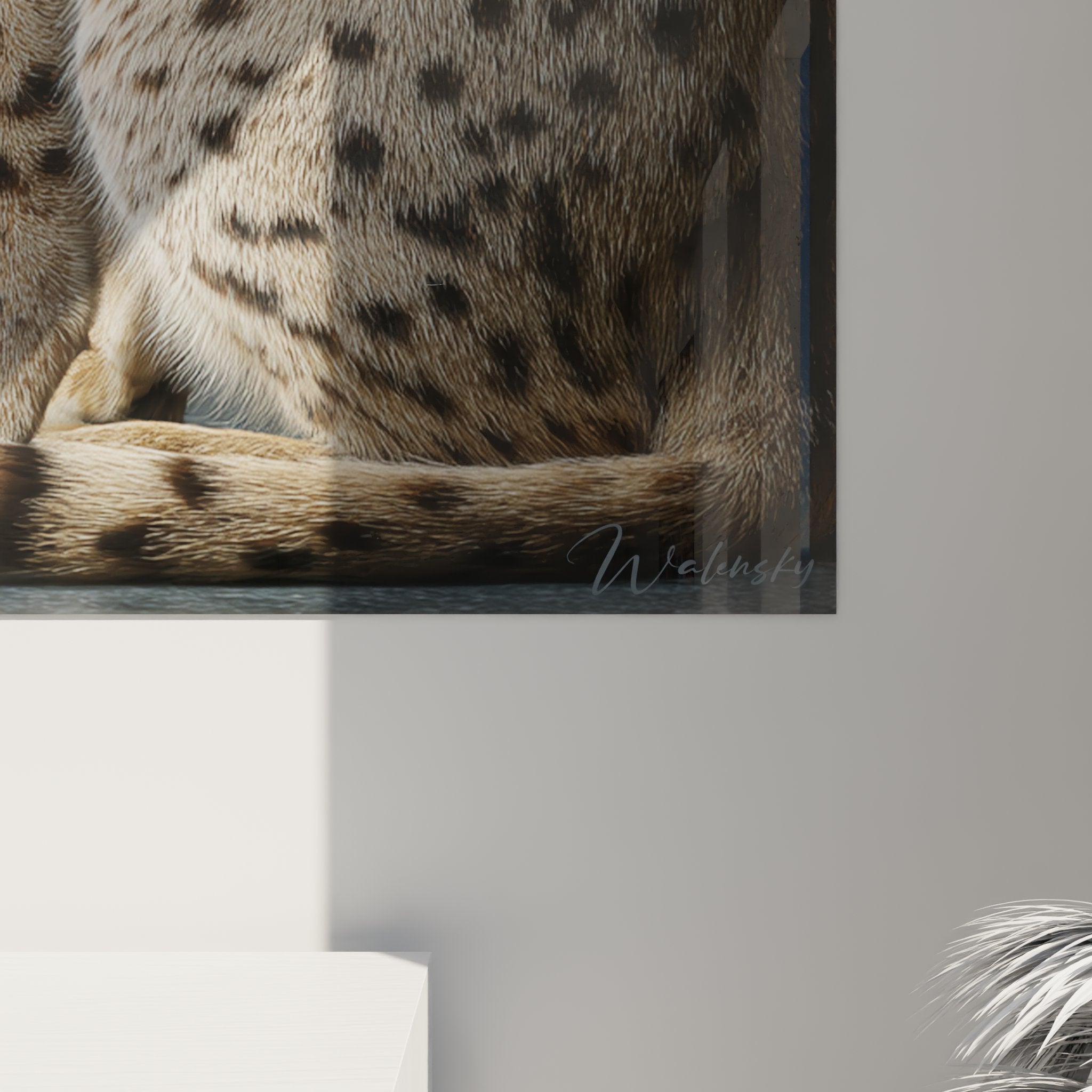 Vue d'ensemble tableau mural chat Savannah en contemplation, art félin premium pour décoration intérieure