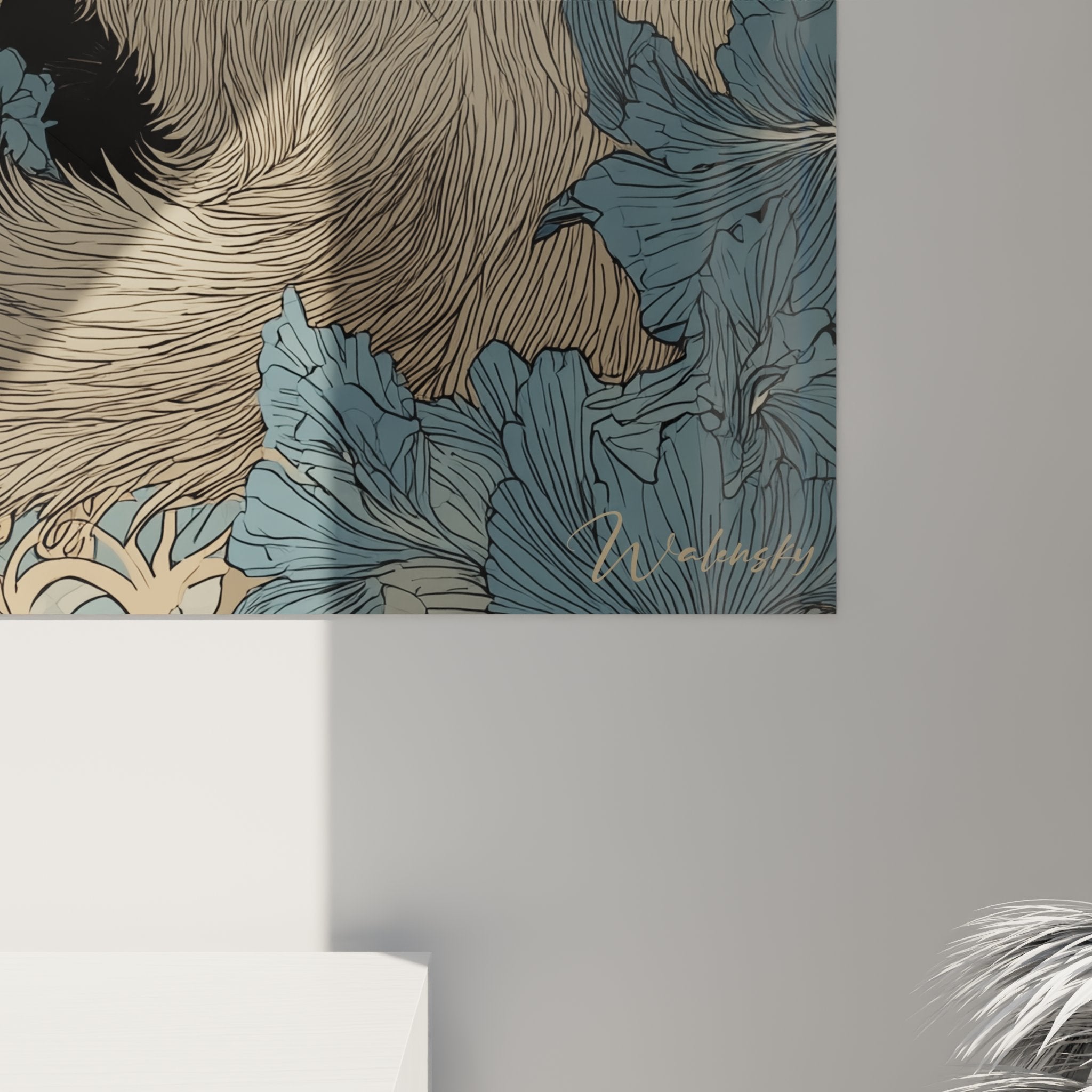 Vue d'ensemble tableau mural chat Balinais style Art Nouveau, décoration élégante pour salon ou chambre moderne