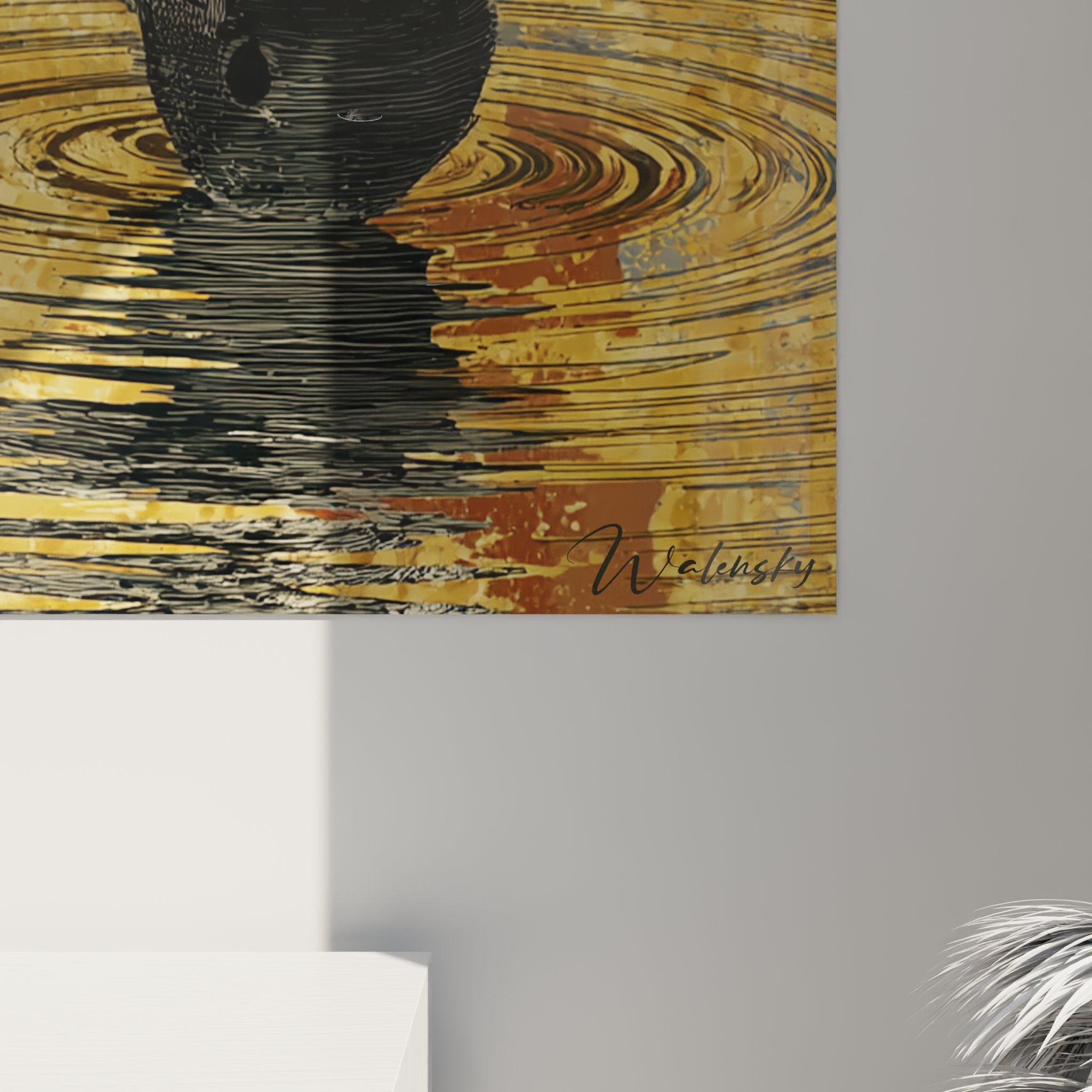 Vue perspective tableau mural zebre reflets dores style contemporain art animalier africain moderne