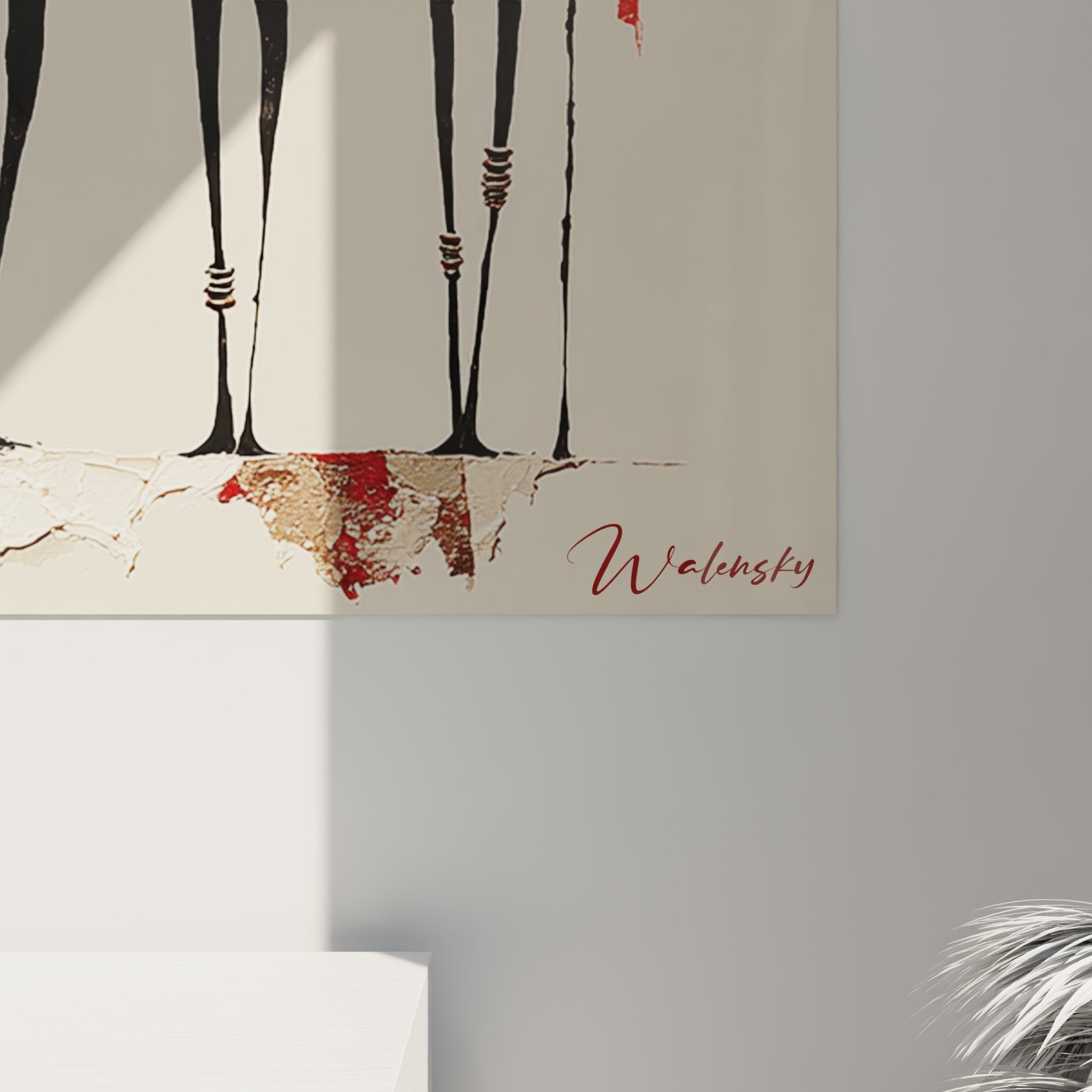 Vue d'ensemble œuvre art africain femmes Masaï silhouettes élancées fond beige neutre