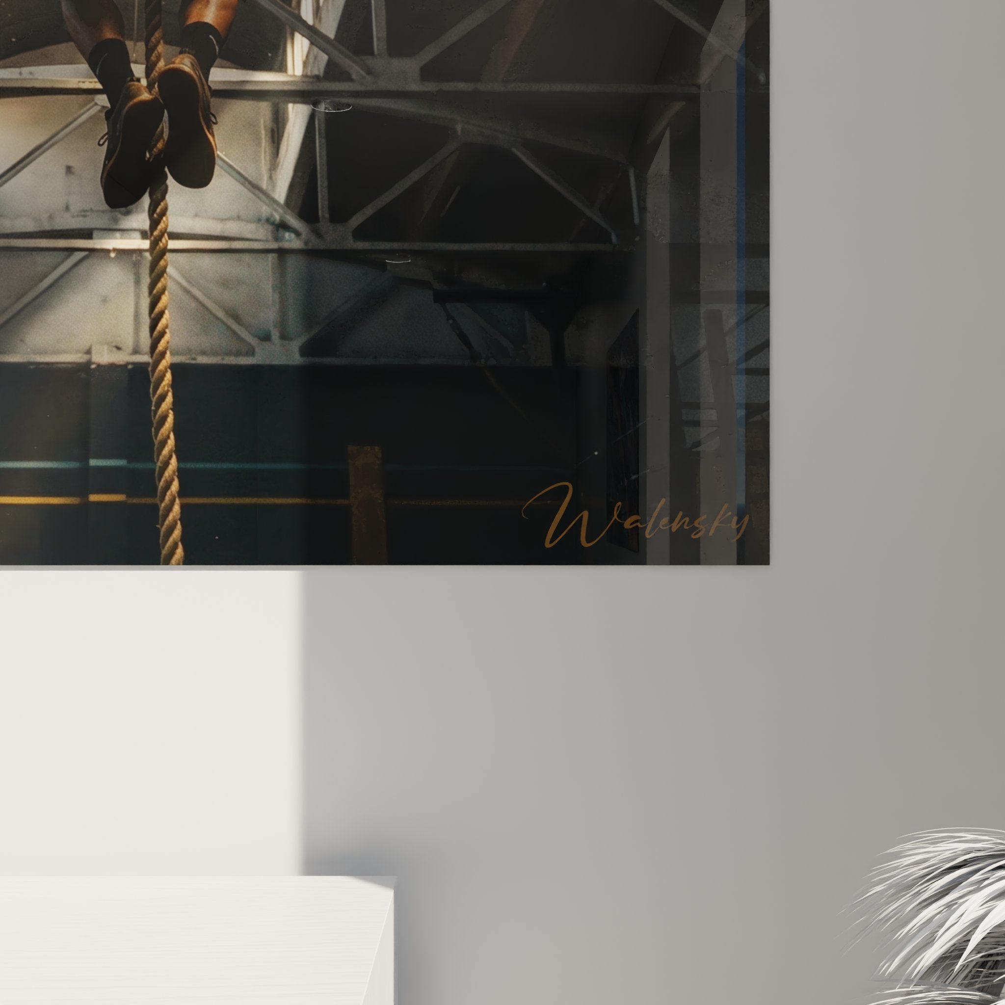 Vue ensemble tableau CrossFit rope climb decoration murale sport pour box salle entrainement fitness