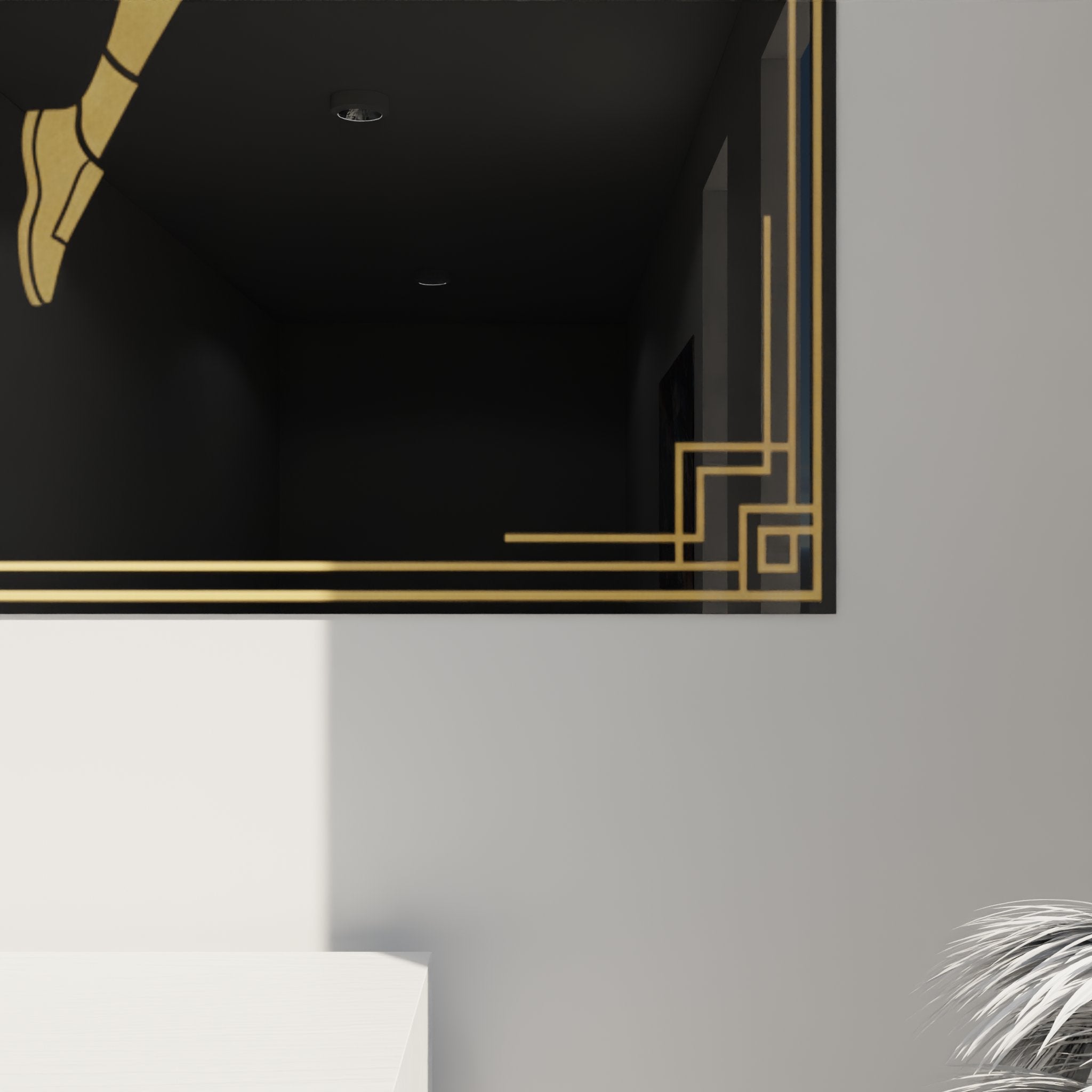 Vue perspective tableau mural tennis femme dorée décoration intérieur moderne art sportif élégant noir or