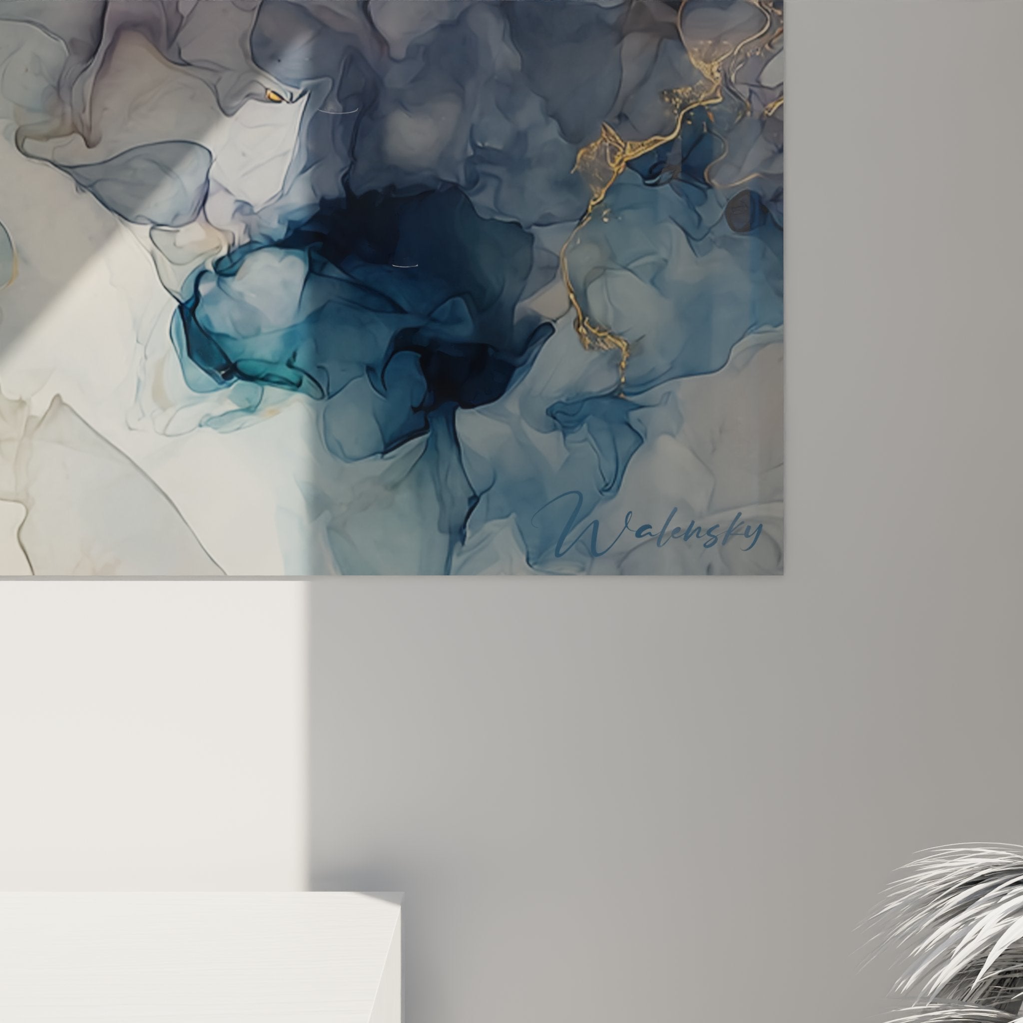 Vista angolare quadro gatto ragdoll su tela che mostra effetti di profondità e qualità di stampa ad alta definizione