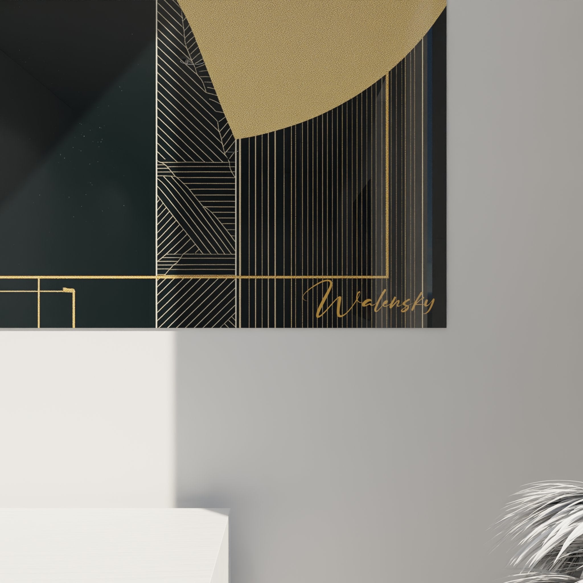 Vista prospettica quadro art deco ritratto donna elegante decorazione interni moderna stile geometrico