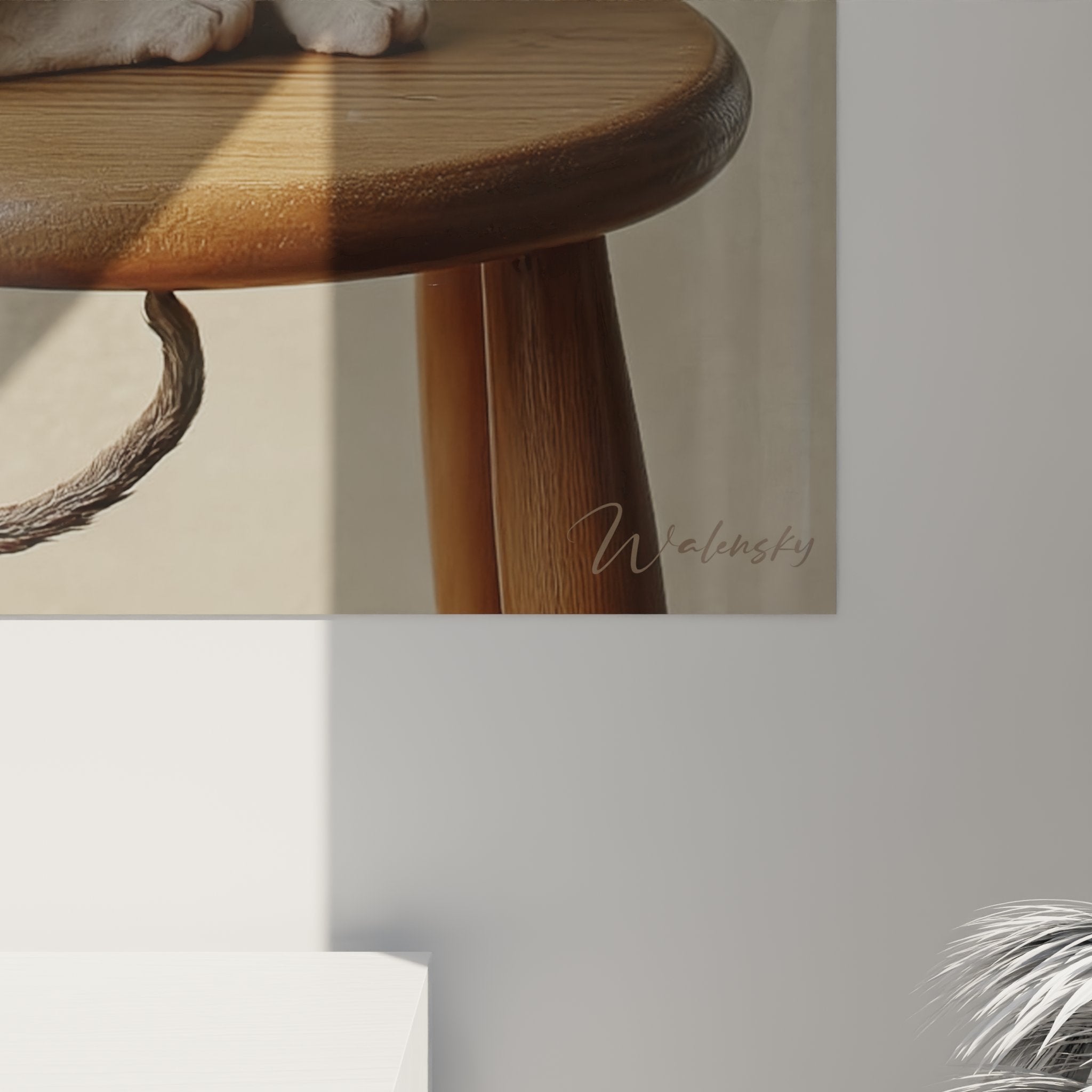 Vista generale del quadro murale gatto Cornish Rex, decorazione artistica felina per soggiorno o camera da letto moderna