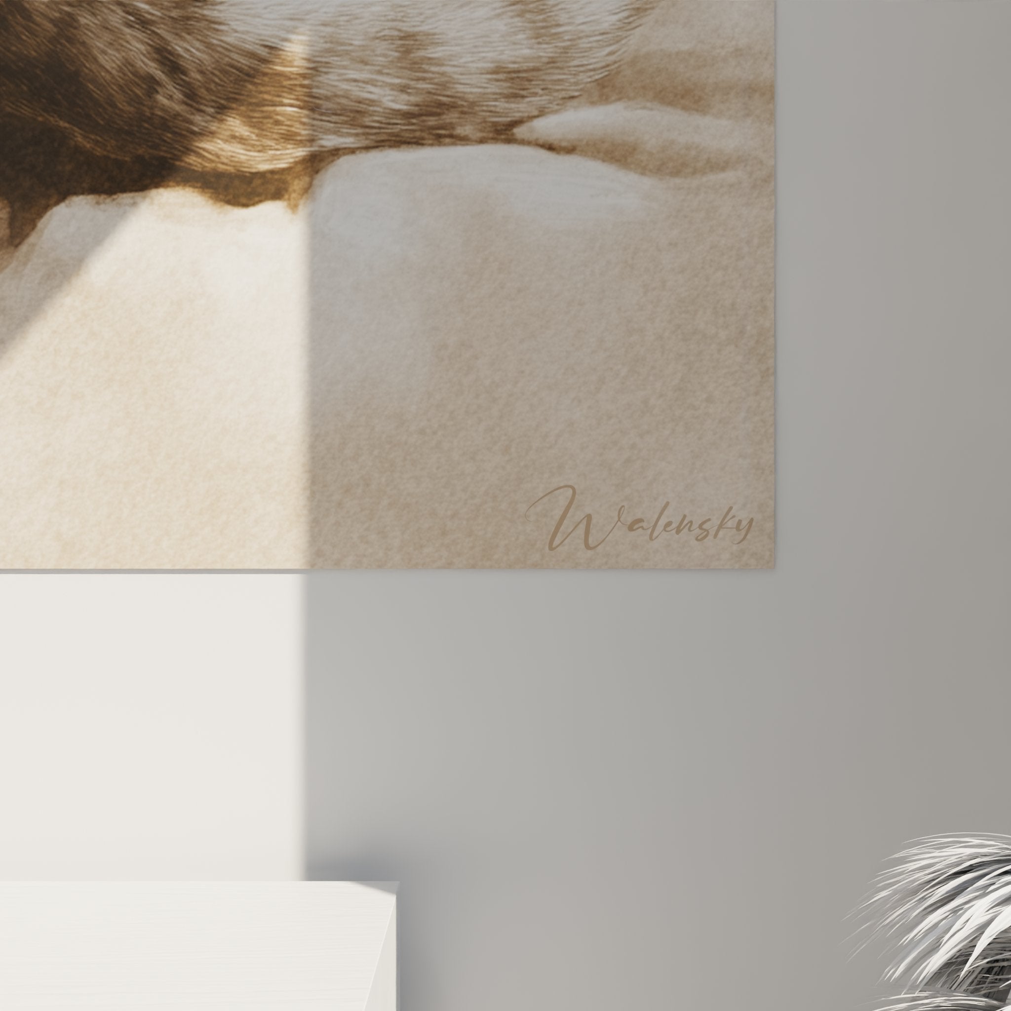 Overview of Singapura cat sleeping wall art, feline artwork with Sienna earth tones