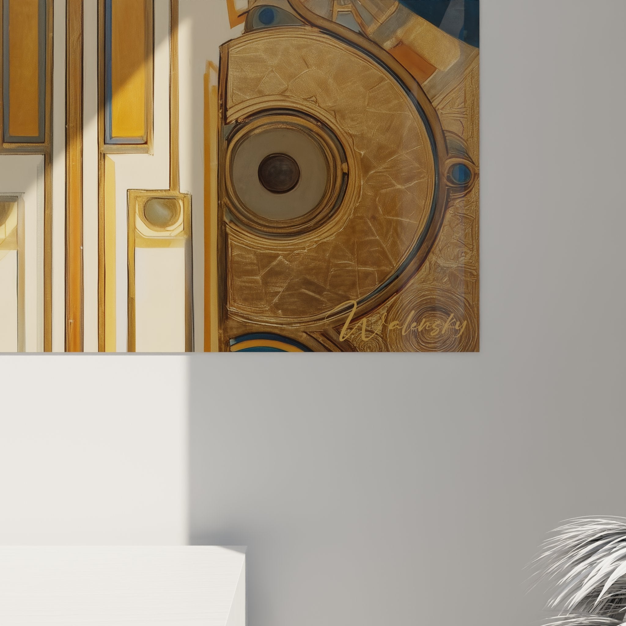 Art deco wall painting goddess woman golden vintage 1920s style full view