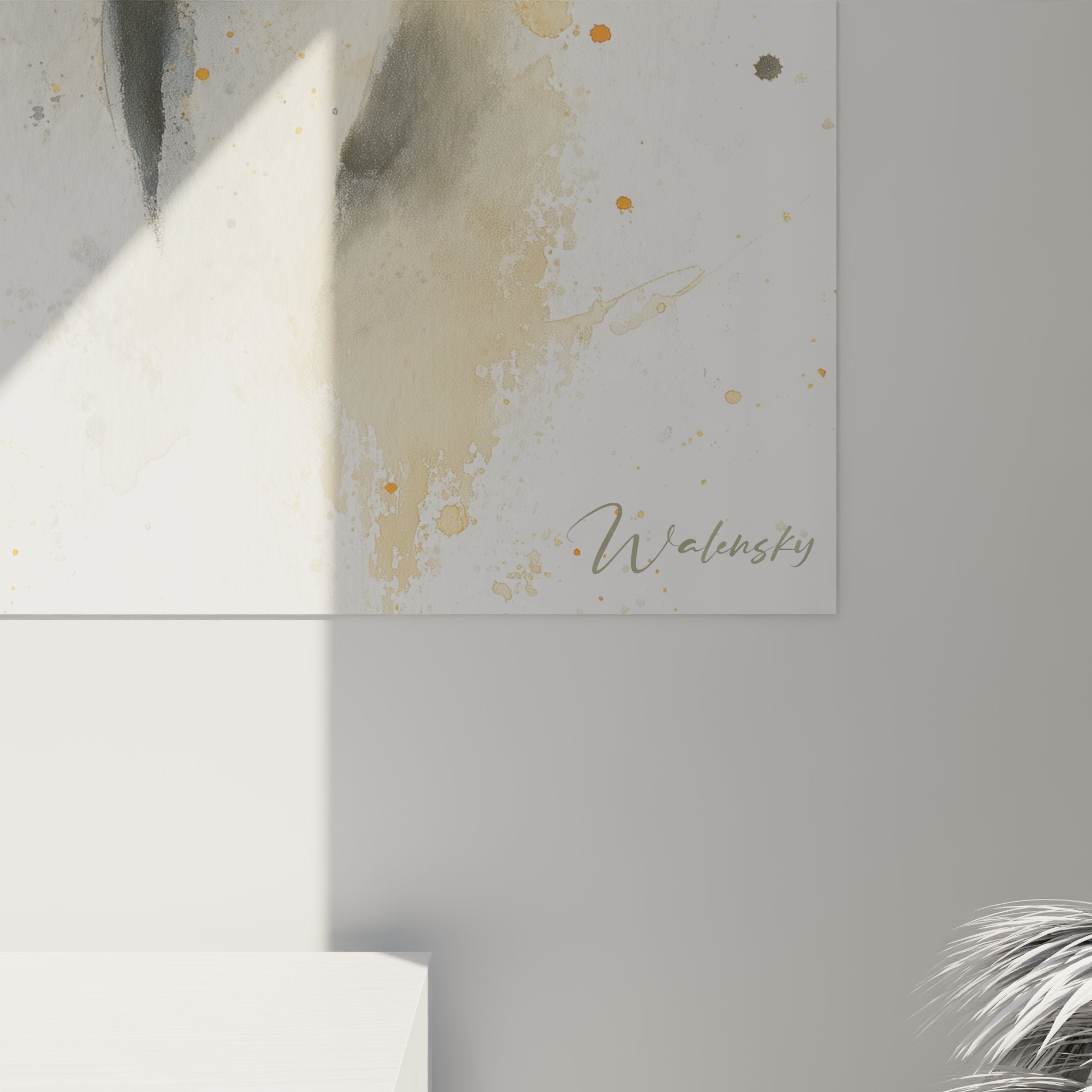 Overview of Chartreux cat portrait artwork in elegant interior, refined feline art wall decoration