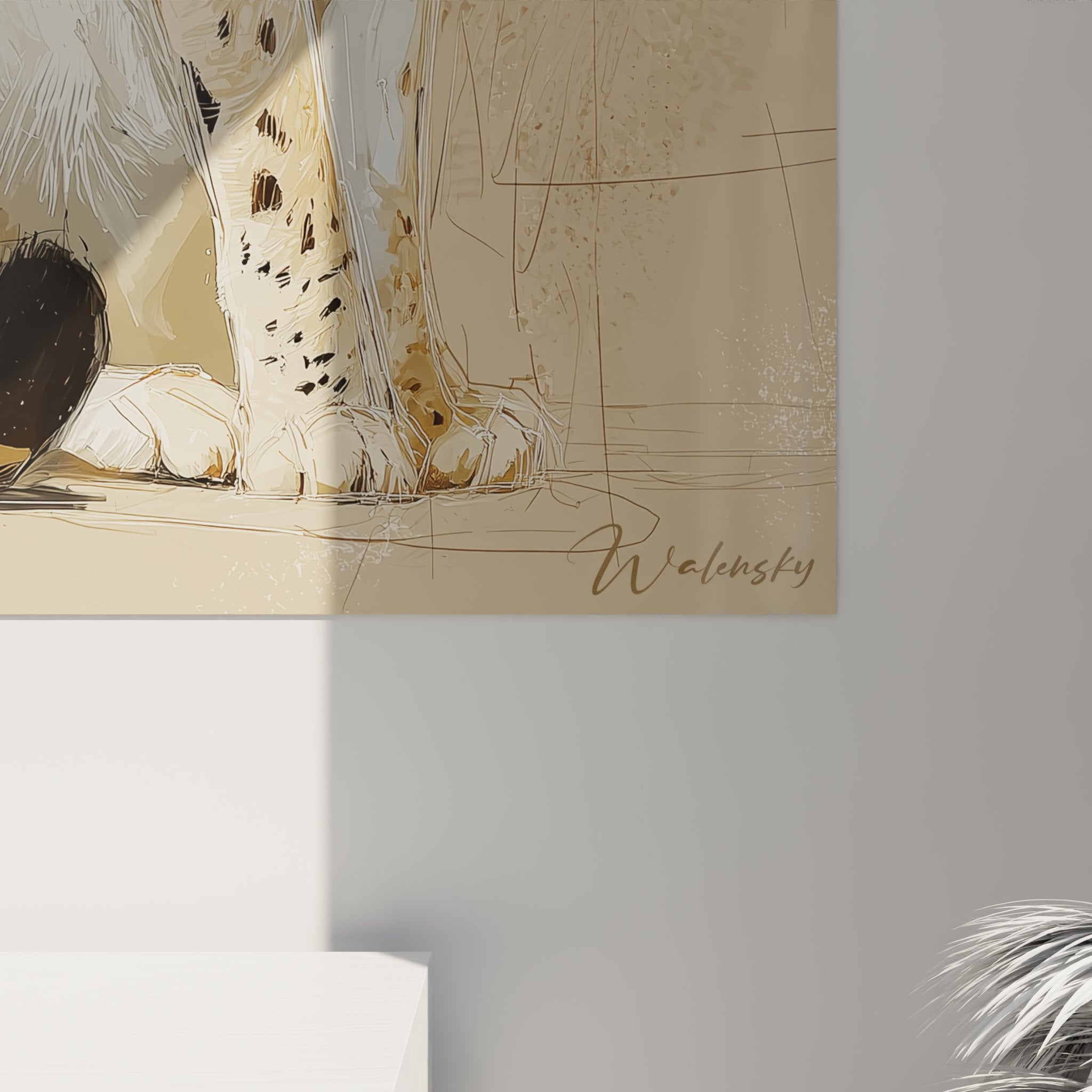 Vue ensemble tableau mural chat Savannah decoration interieure moderne art contemporain felin hybride