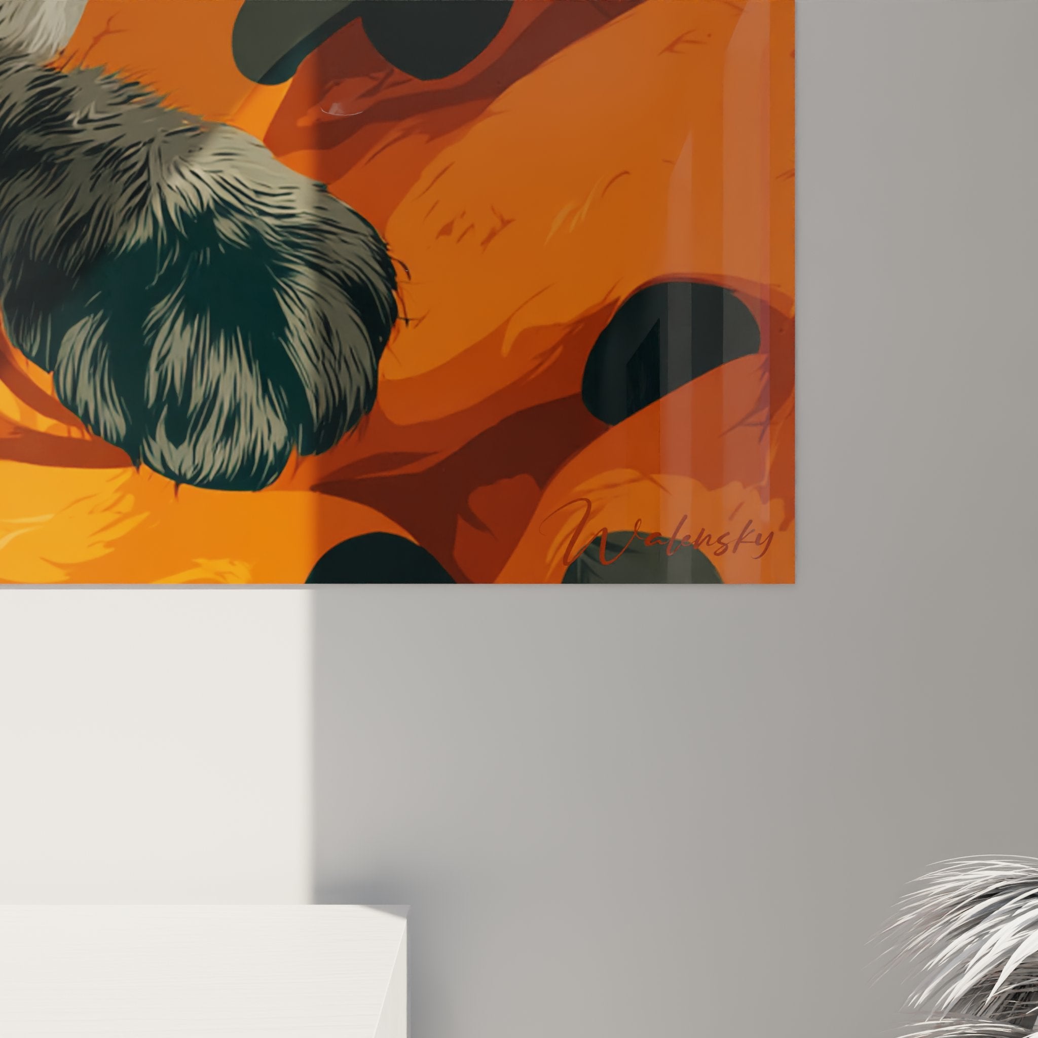 Panoramica quadro gatto siamese sfondo arancione autunnale decorazione interiore arte animale moderna