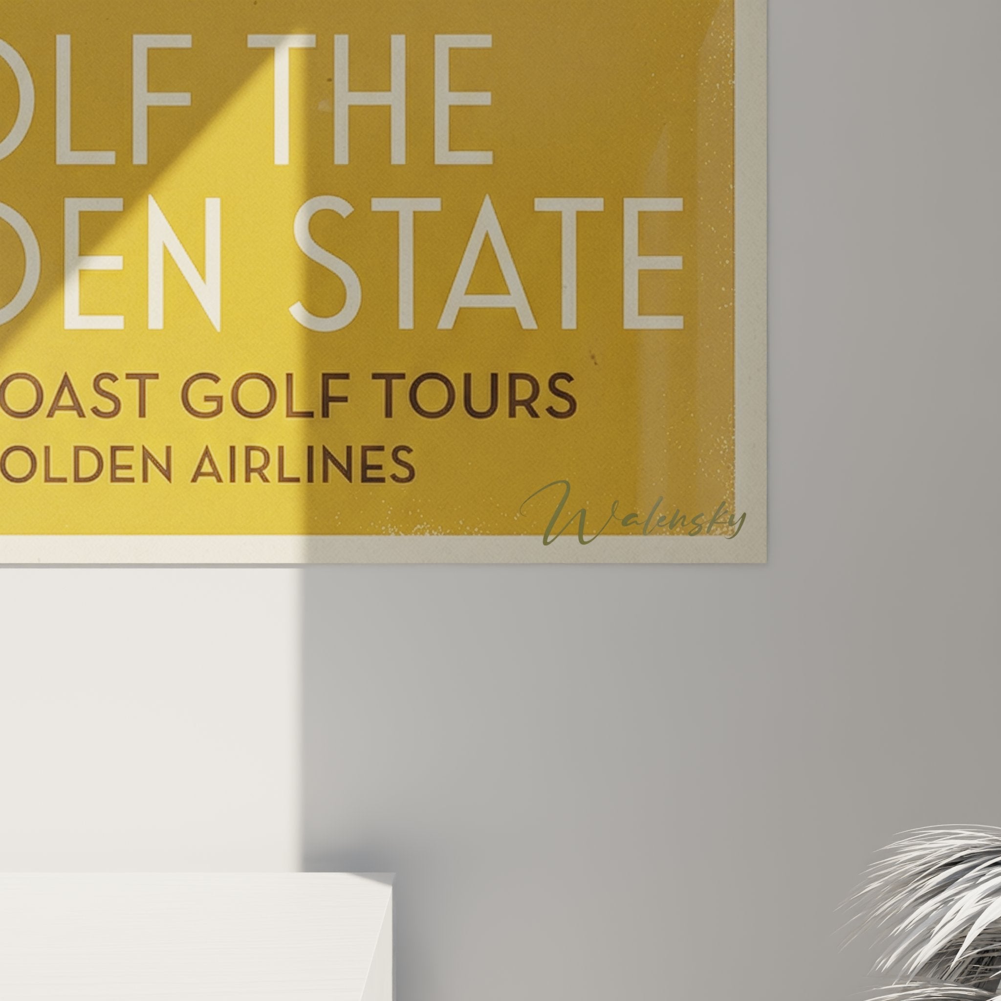 Vue d'ensemble tableau golf californien vintage, art mural décoratif style rétro pour intérieur moderne