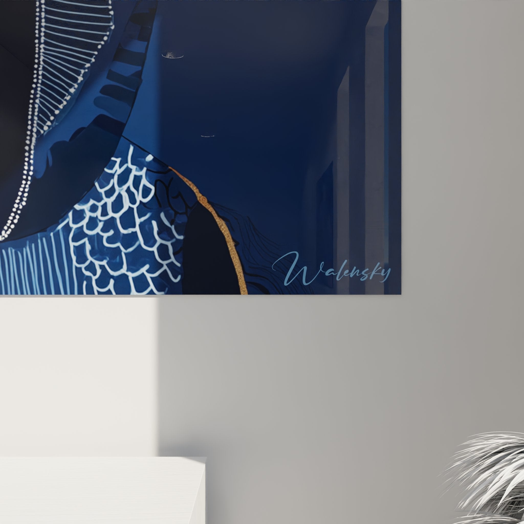 Vista prospettica quadro profilo africano blu decorazione murale moderna arte contemporanea etnica