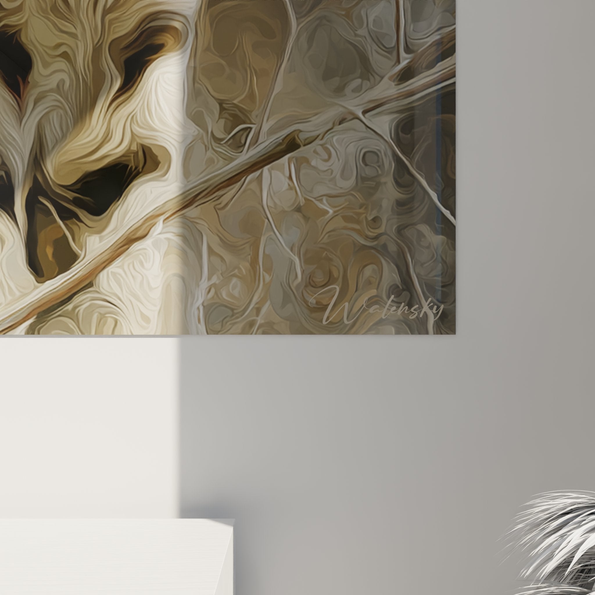 Overview of the Sokoke cat artwork in a contemporary interior, bringing warmth and elegance