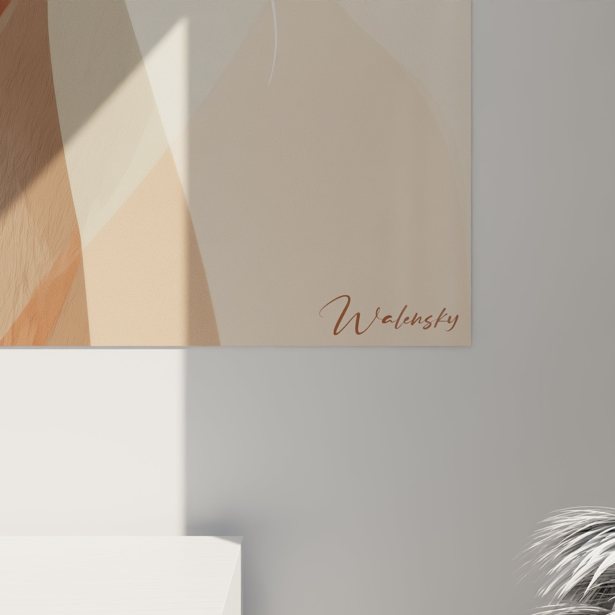 Vue perspective tableau chat Singapura mural geometrique cadre moderne decoration interieure contemporaine