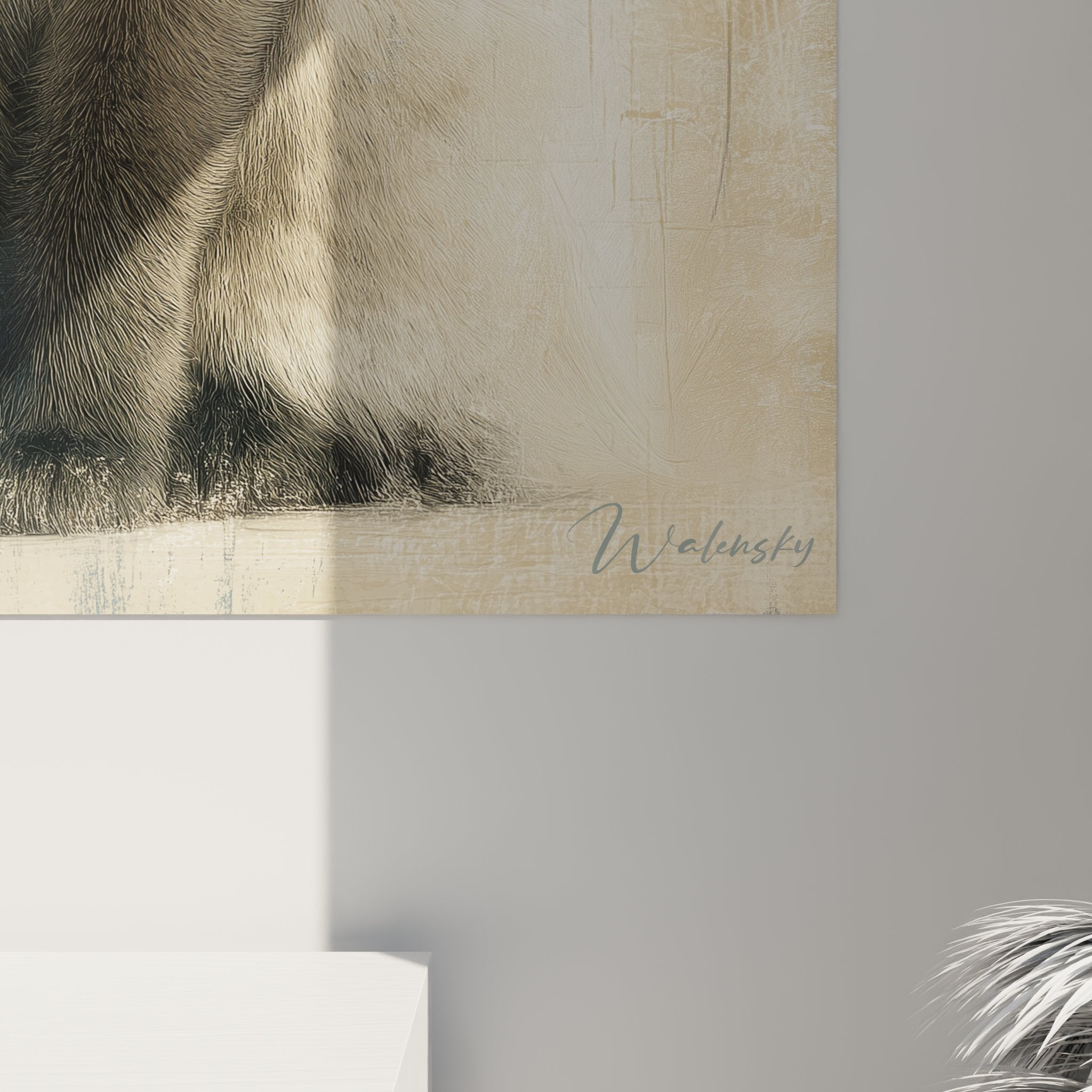 Vista angolata quadro murale gatto birmano che rivela profondità e qualità stampa su tela