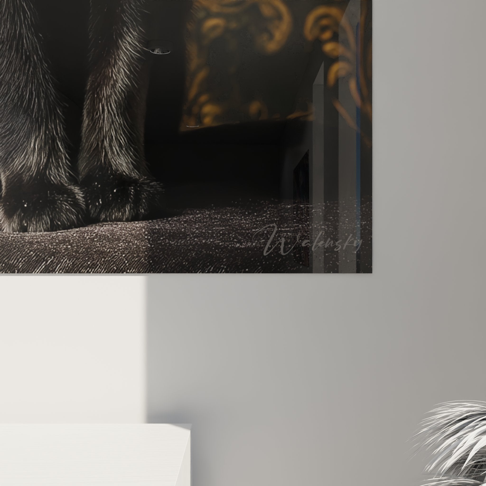 Übersicht Wandgemälde schwarze Katze, künstlerisches Katzenporträt auf Leinwand mit modernem Rahmen