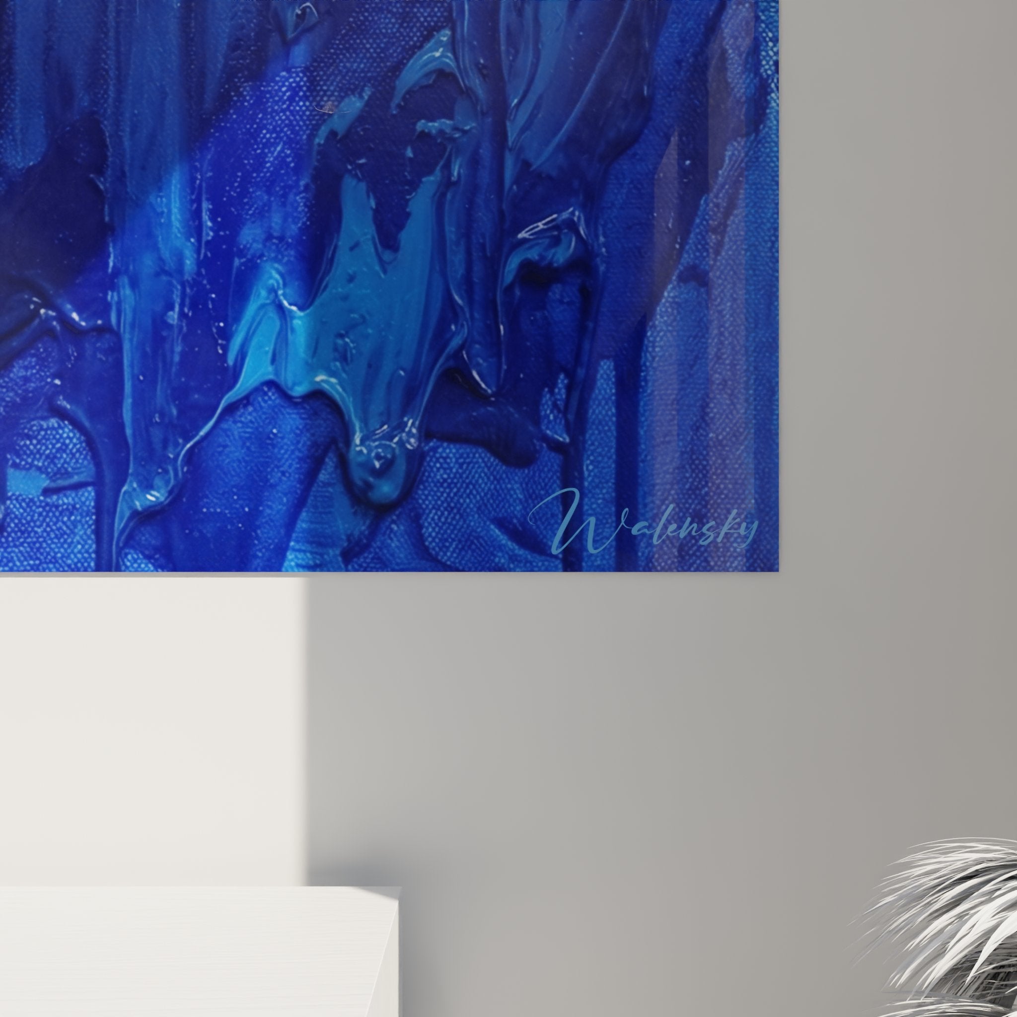 Vue ensemble tableau mural boxeur bleu accroche - art MMA decoration murale sports de combat moderne