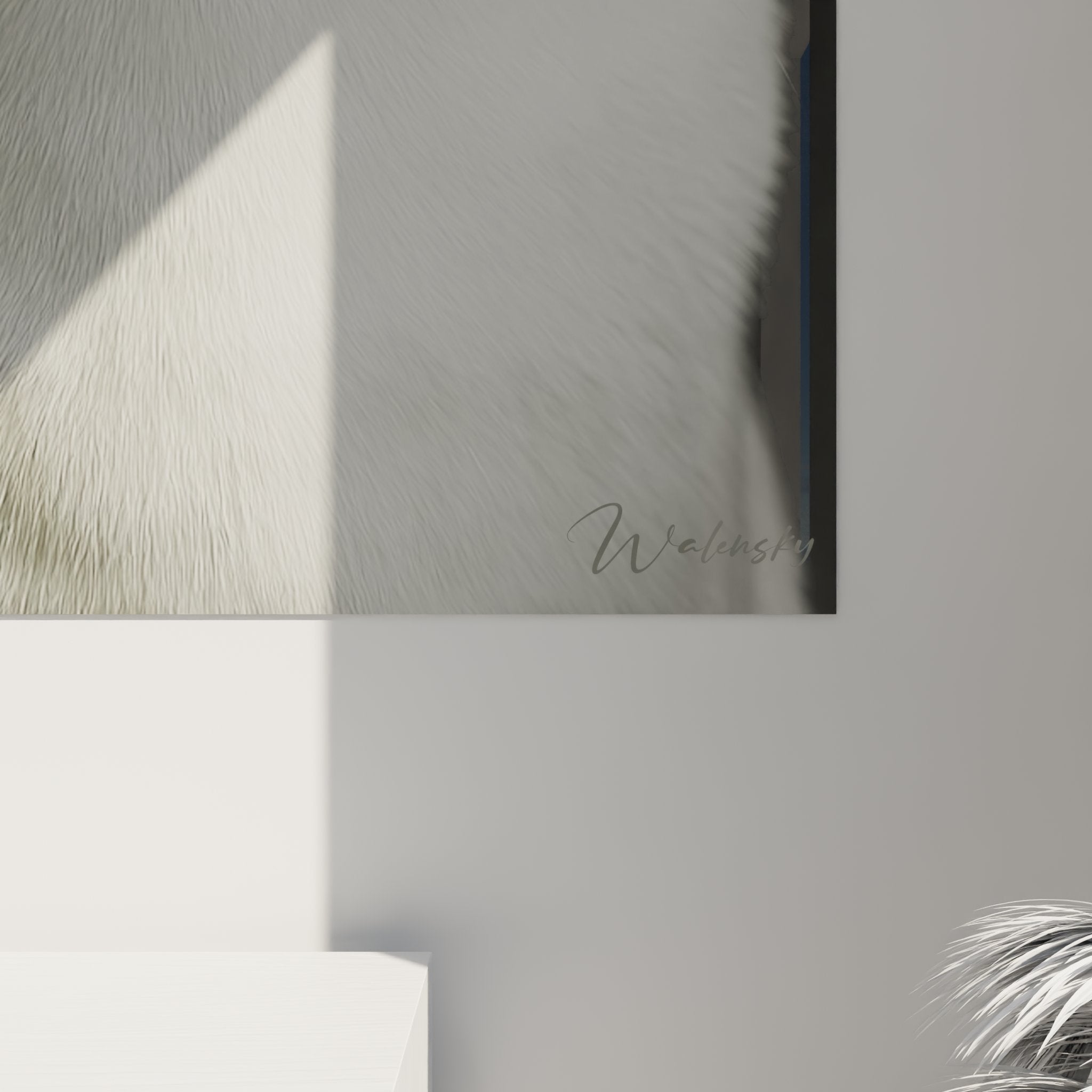 Vue d'ensemble tableau mural chat Burmilla blanc, décoration intérieur moderne et raffinée