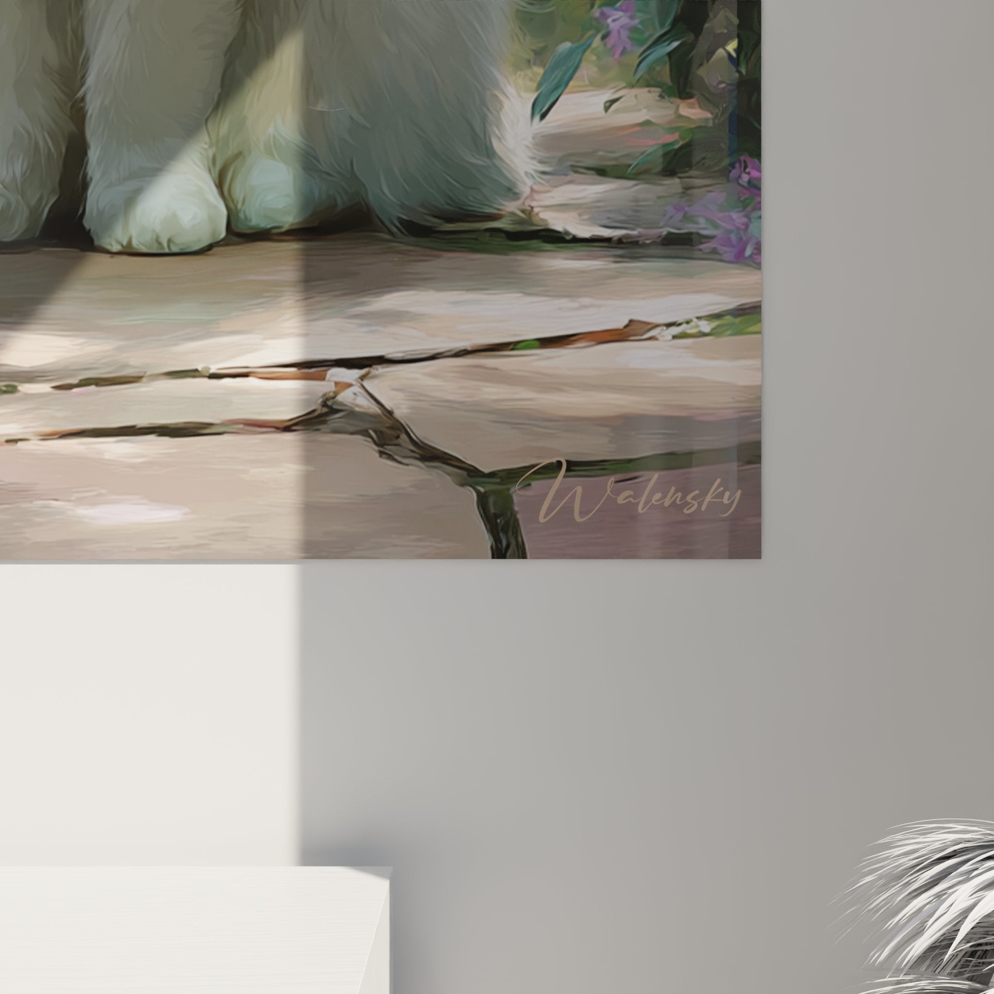 Overview white Birman cat wall art lilac purple garden interior decoration elegant