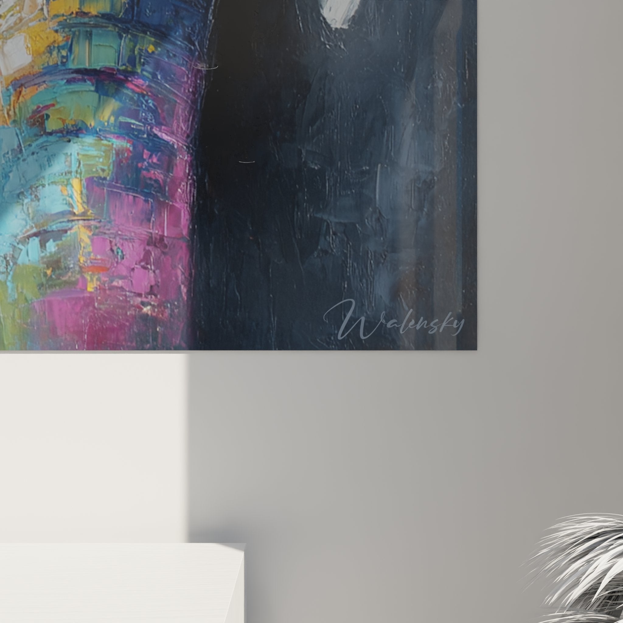 Full view abstract colorful elephant painting - wall art interior decoration animals theme Africa savanna