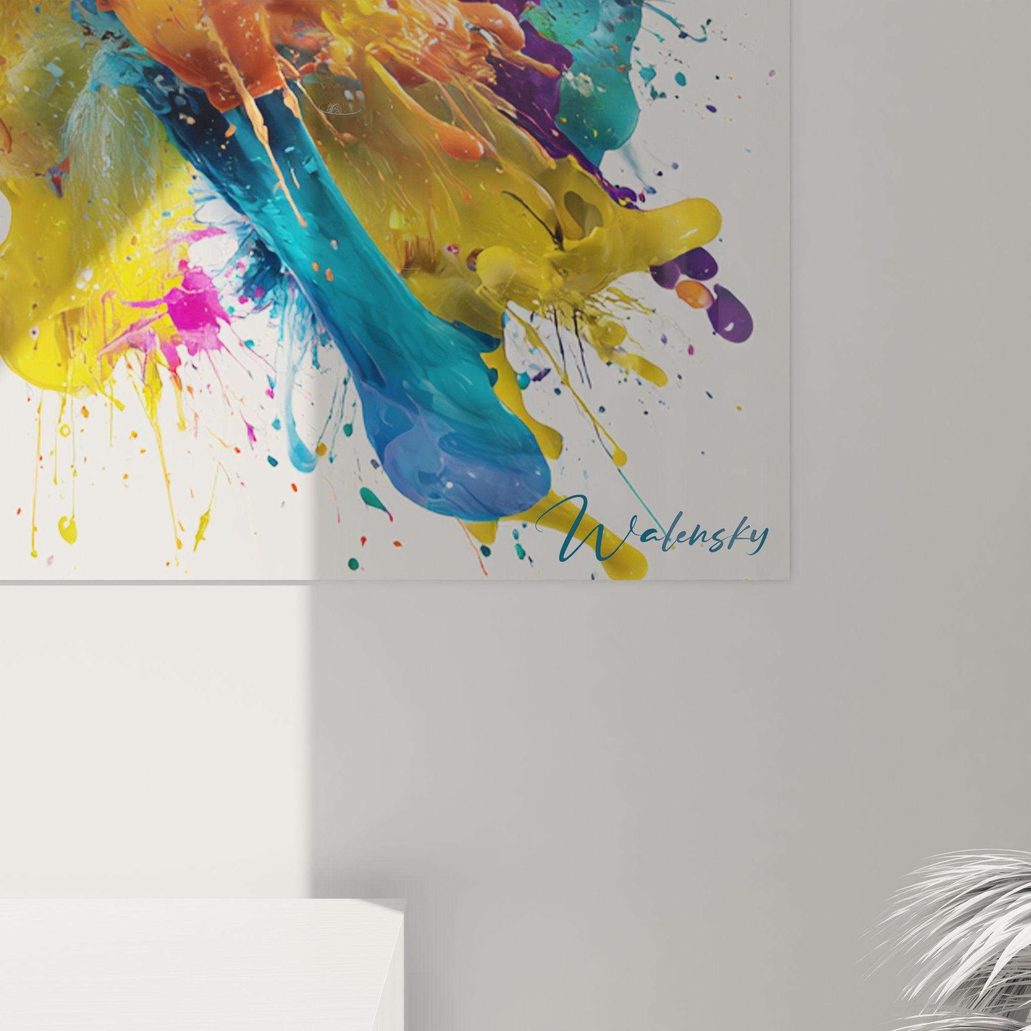 Vue ensemble tableau mural football chaussure argentee art contemporain couleurs vibrantes decoration