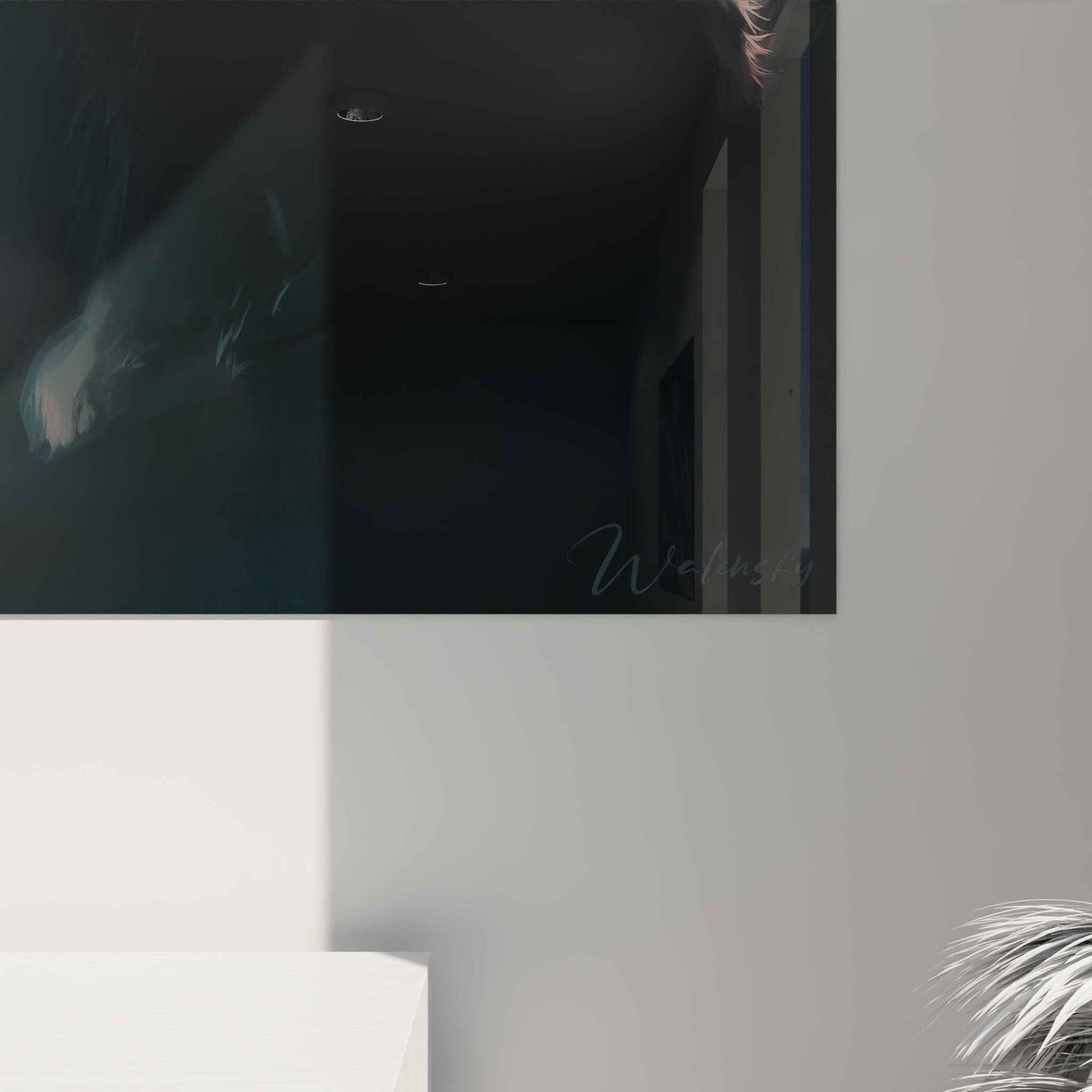 Vue ensemble tableau chat sibérien crépuscule salon décoration murale élégante art félin