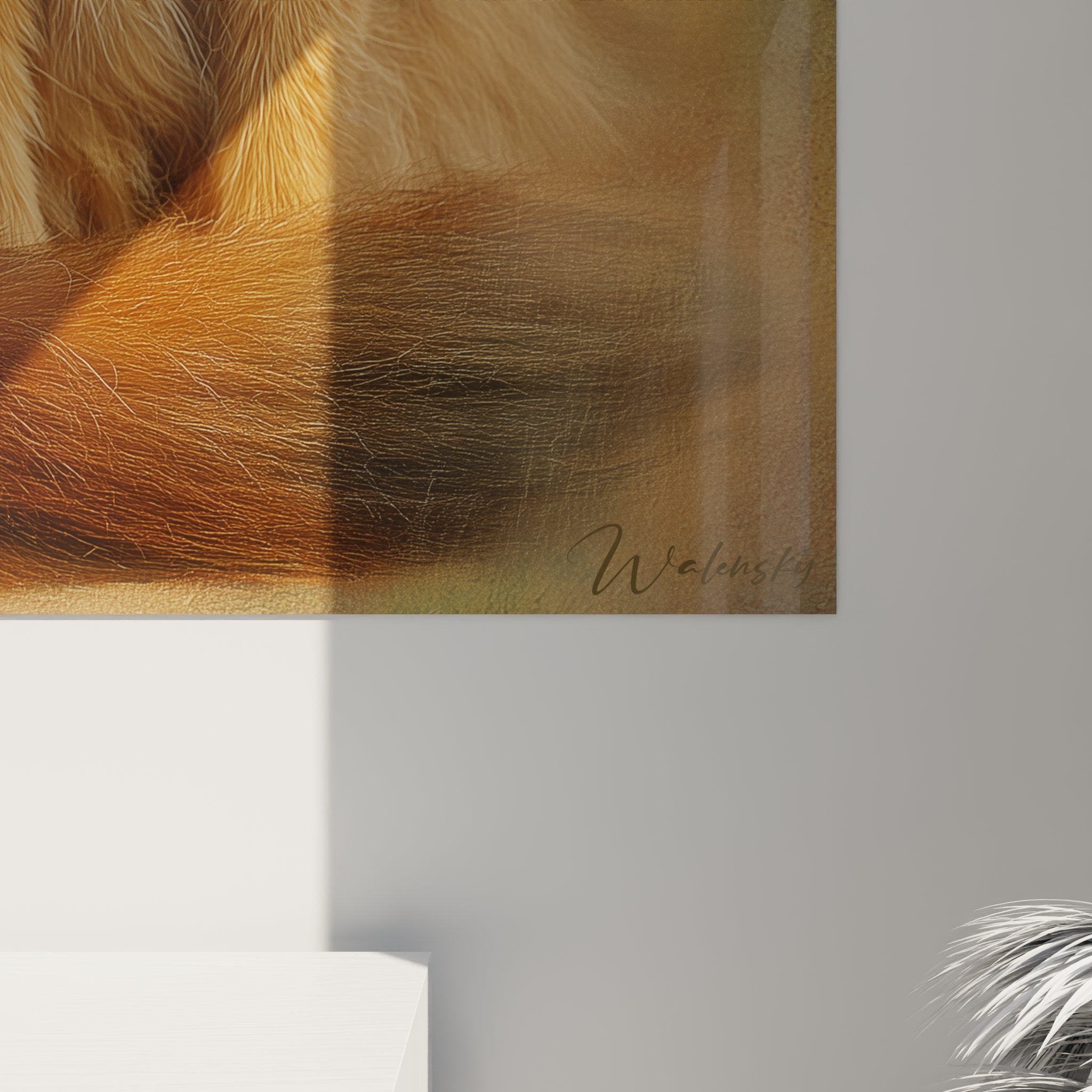 Somali cat wall art overview, decorative red feline portrait on canvas, refined animal art