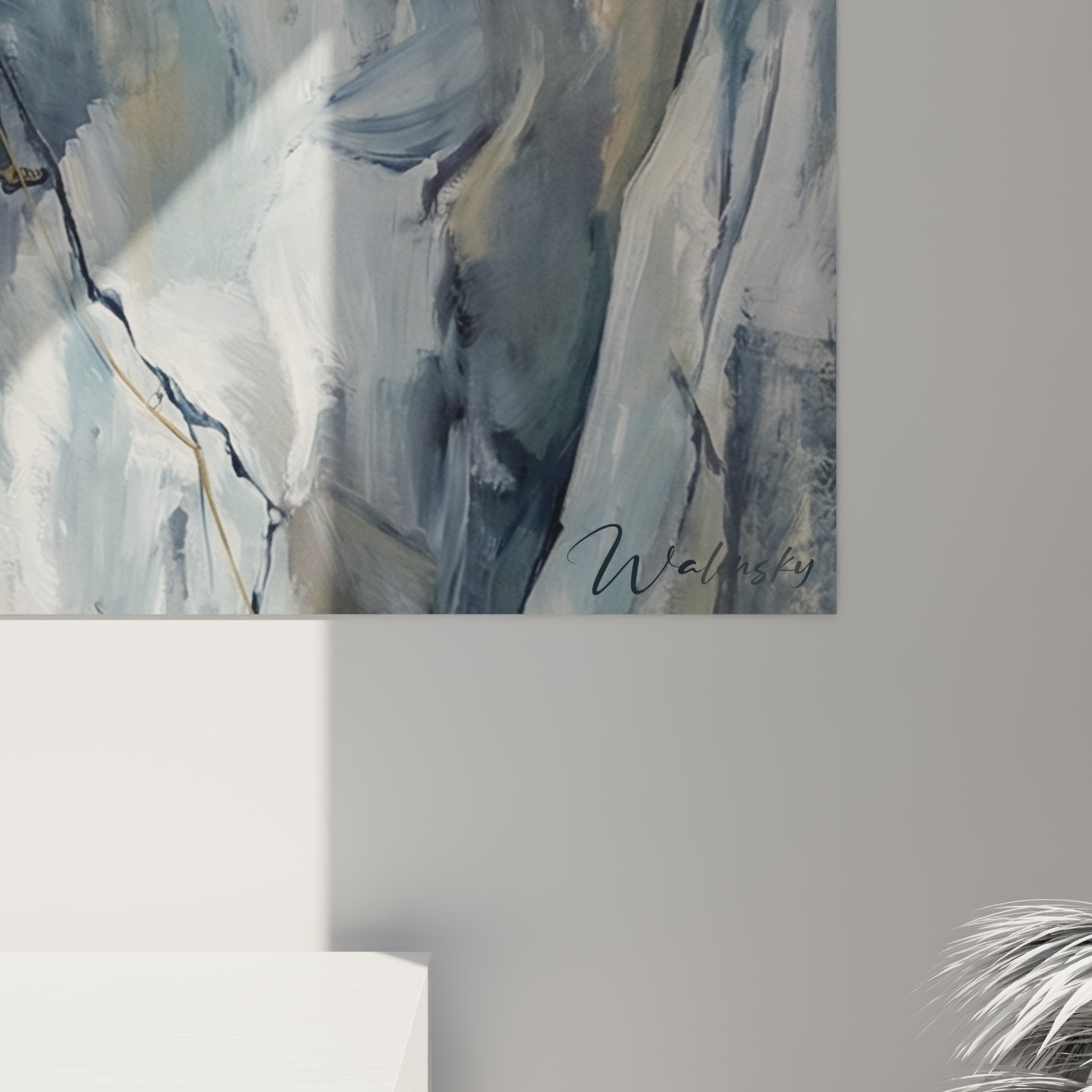 Climbing art wall showing perspective view with complete composition of climbers on vertical rock face