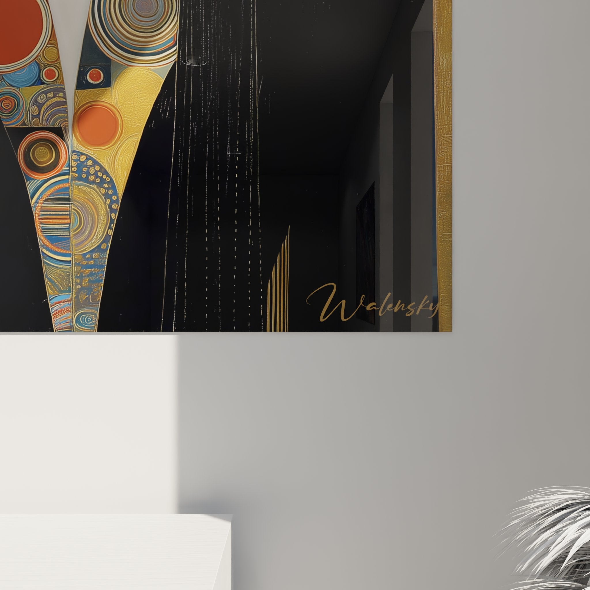 Wall art portrait woman art deco style Klimt golden background circles living room decoration
