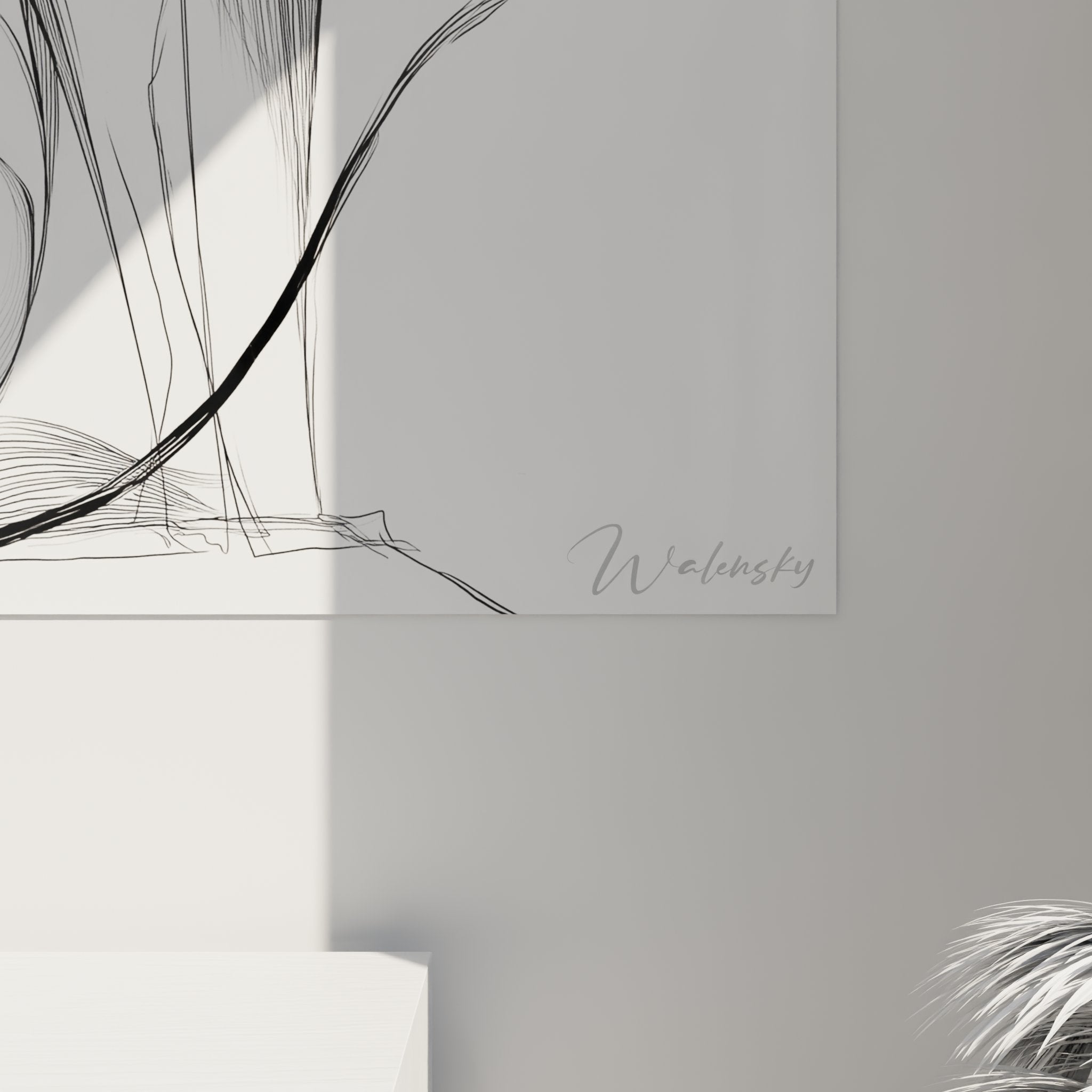 Full view minimalist cat artwork modern wall art feline black white decor