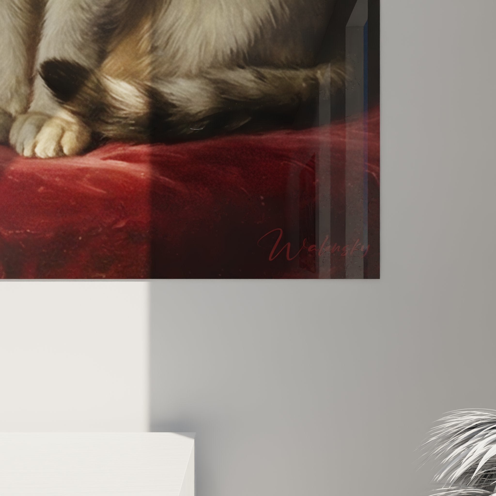 Vue d'ensemble tableau mural chat Burmilla décoratif, format vertical, style classique pour intérieur chic