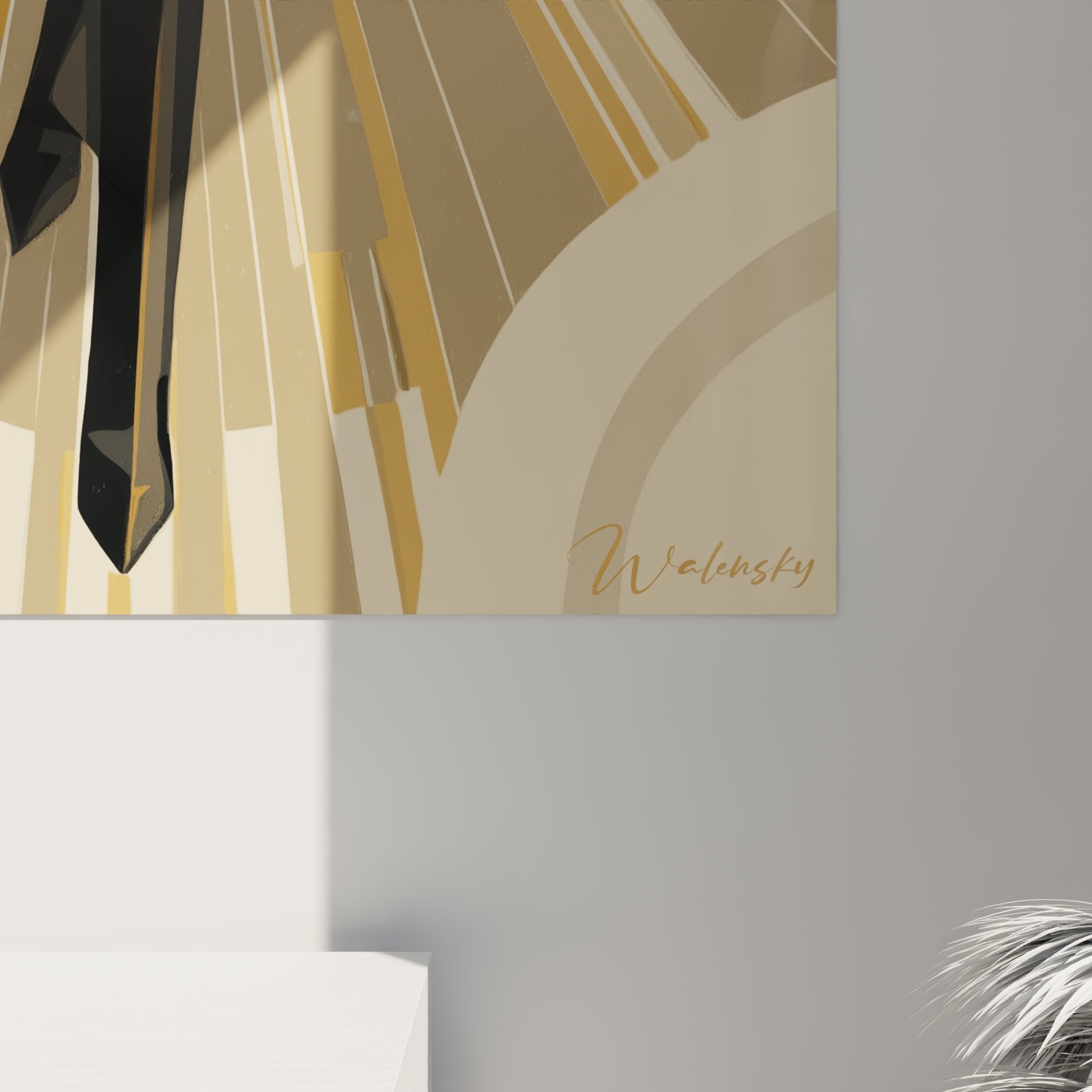 Vista d'insieme del quadro art déco ballerino elegante in un interno contemporaneo di design