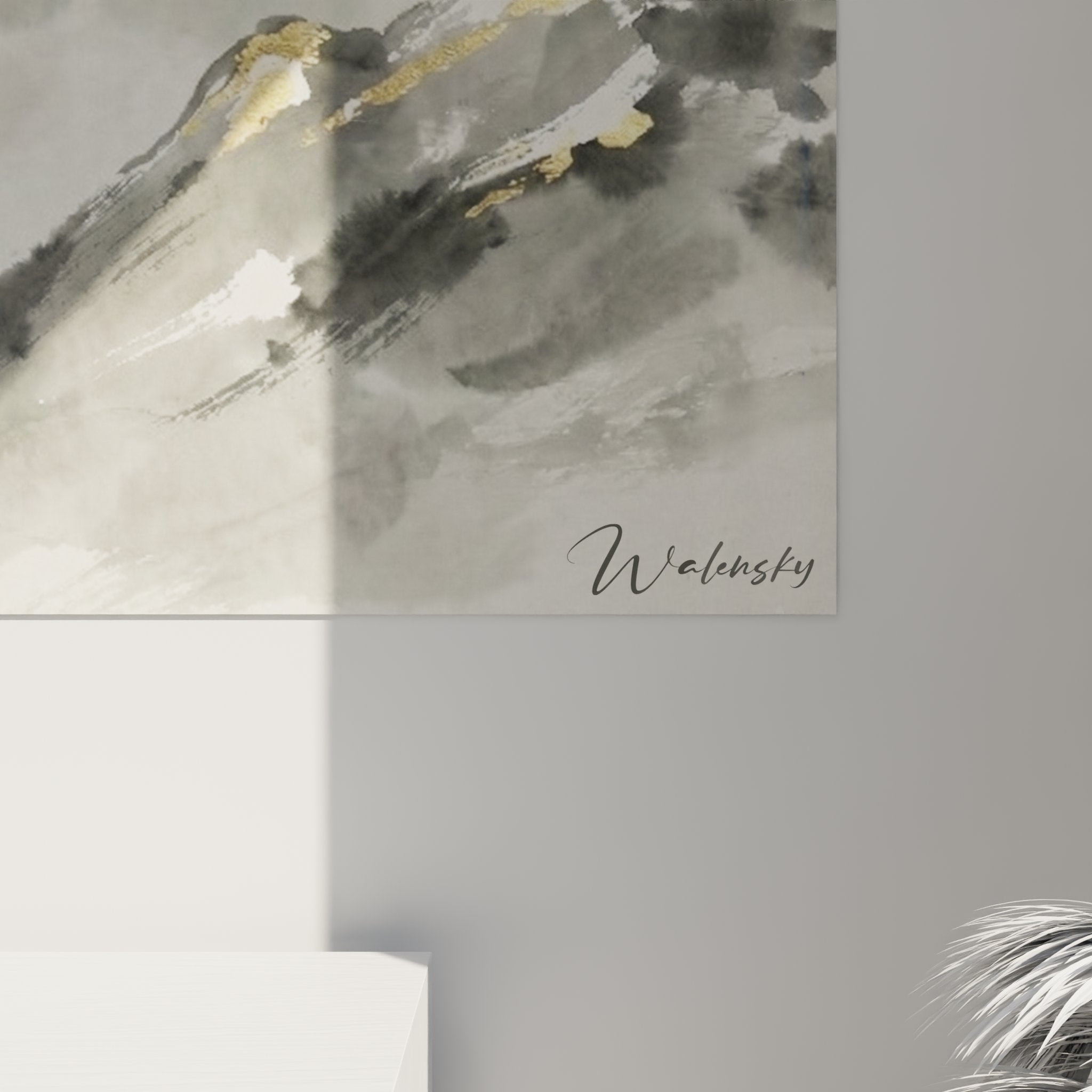 Vue ensemble tableau mural snowboard montagne dore salon moderne decoration murale sport glisse artistique