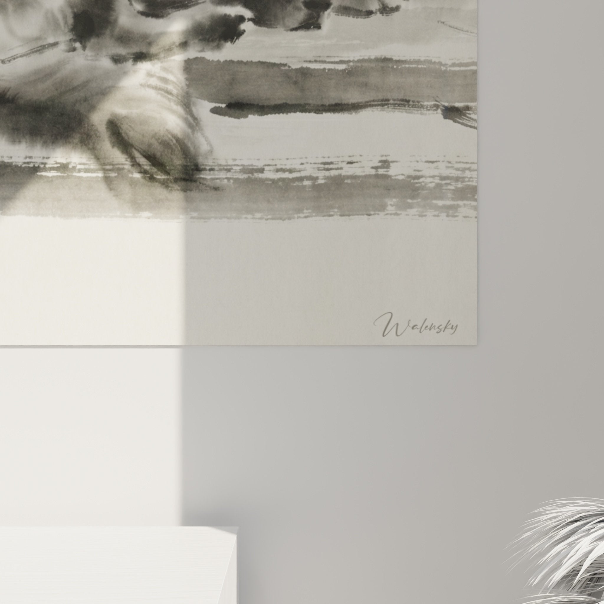 vue ensemble aquarelle chiot leonberg gris noir blanc decoration interieur moderne