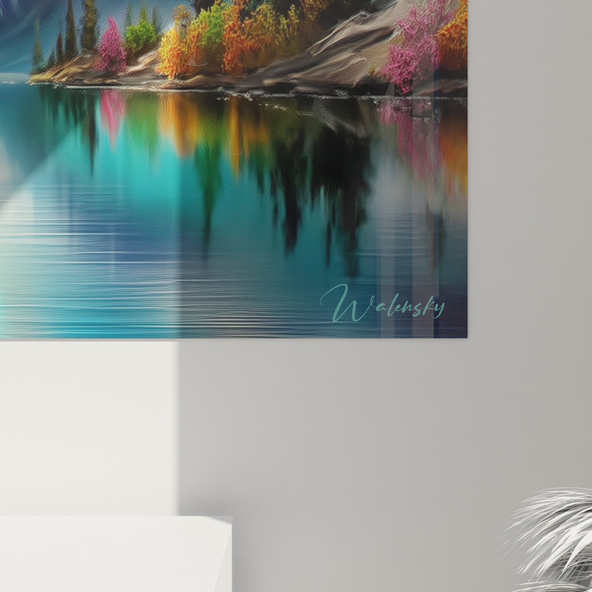 Vue ensemble art mural montagne vallée alpine avec formations nuageuses fantastiques