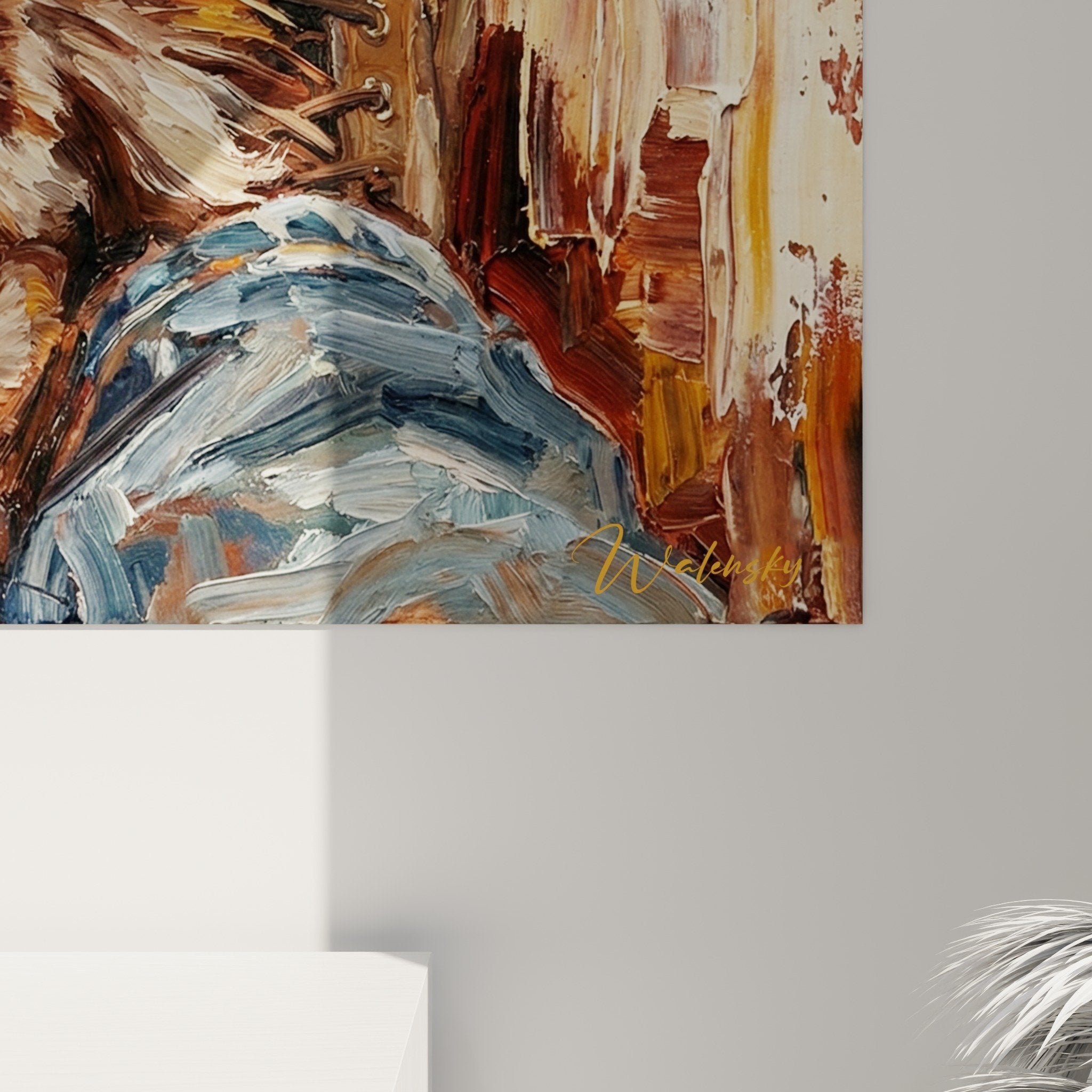Vista d'insieme quadro pastore americano in miniatura ritratto cane soggiorno decorazione arte murale contemporanea