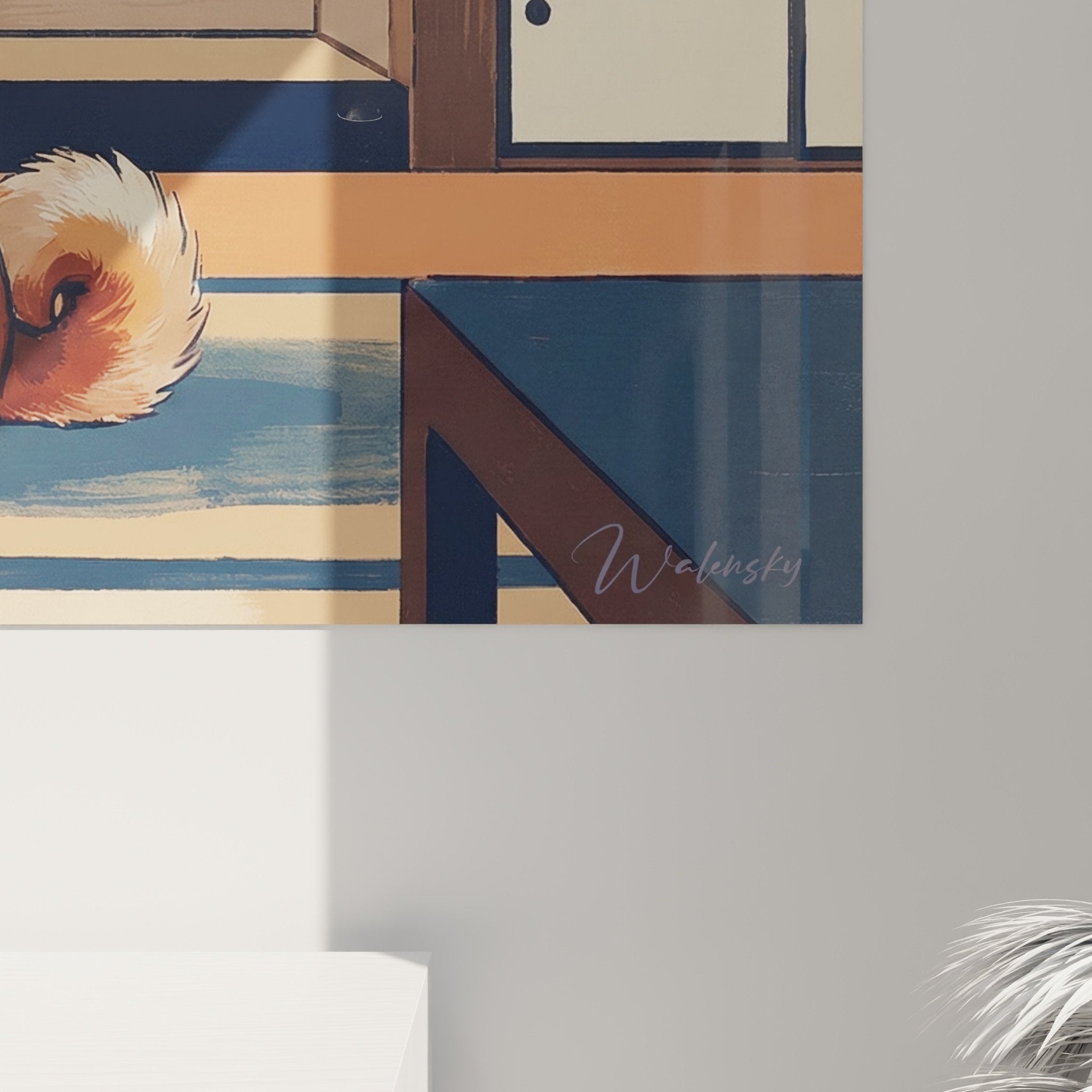 Overview of Akita Inu artwork Japanese interior showing complete composition with wall kakemono